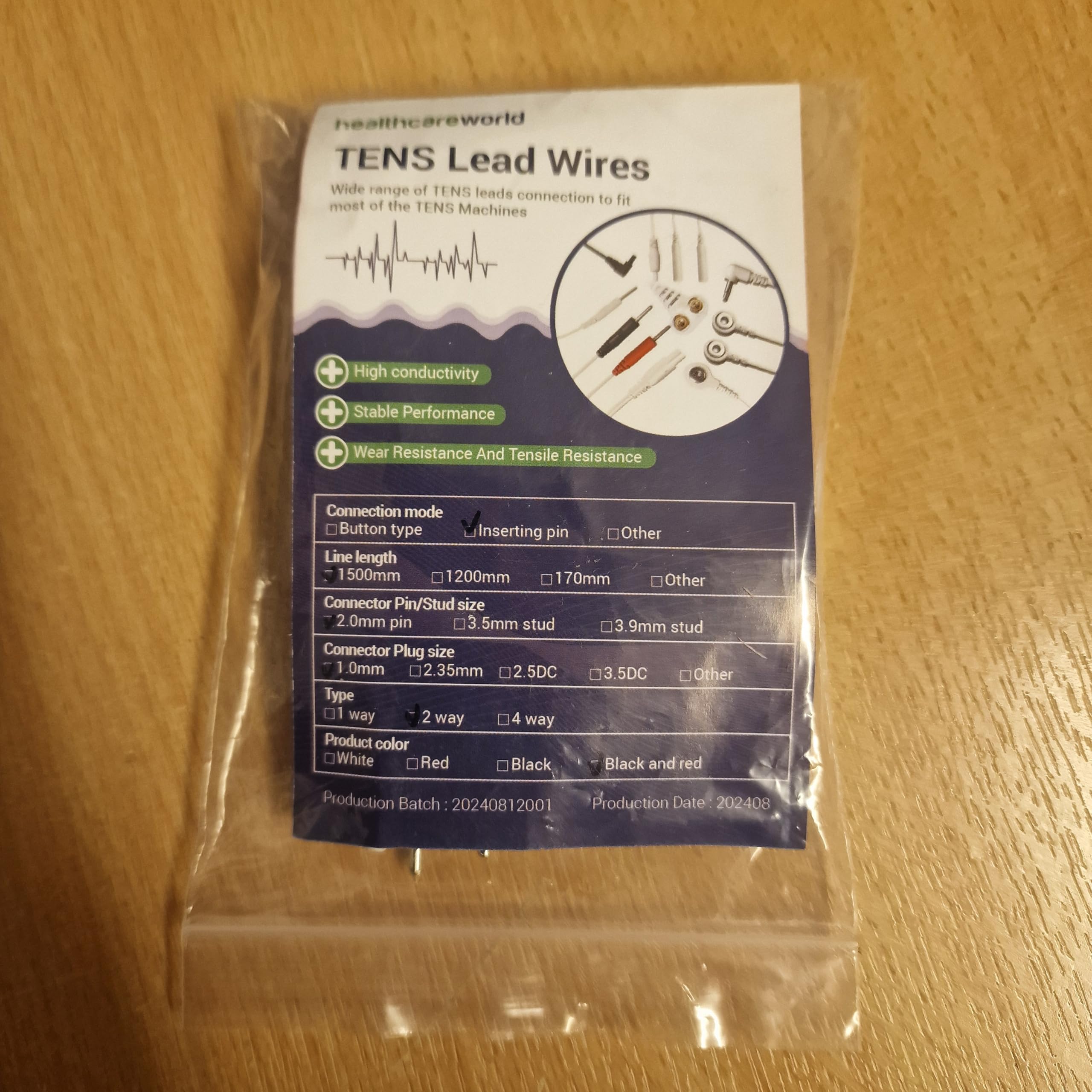 Snap/Stud Tens Electrode Leads with Standard Female Plug - Compatible with TENS Units for Pain Relief Therapy - Ideal for Home & Professional Use