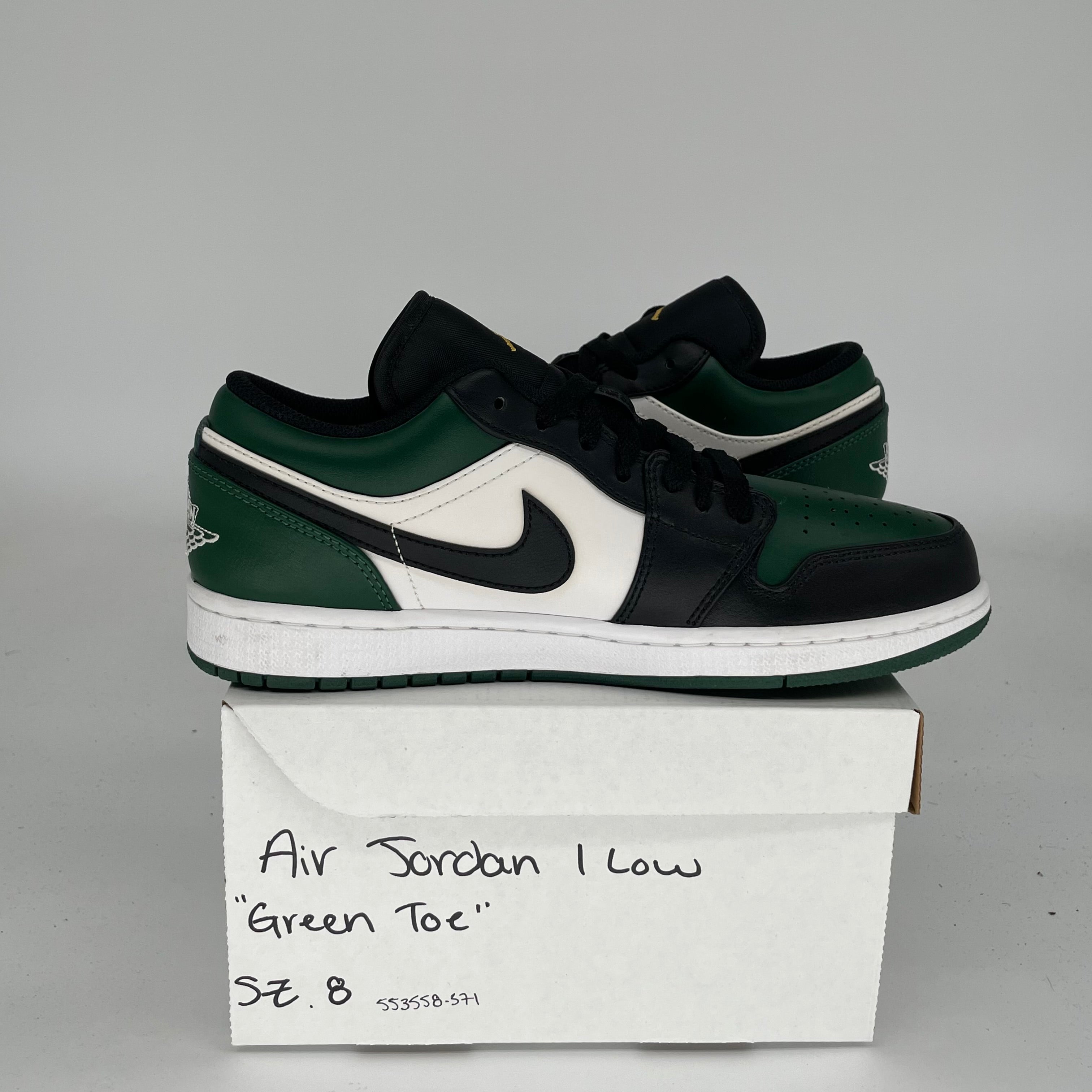AIR JORDAN 1 LOW Green Toe Men's Basketball Shoes Size 8 - Style 553558-371 | Retro Sneakers for Casual Wear & Street Fashion