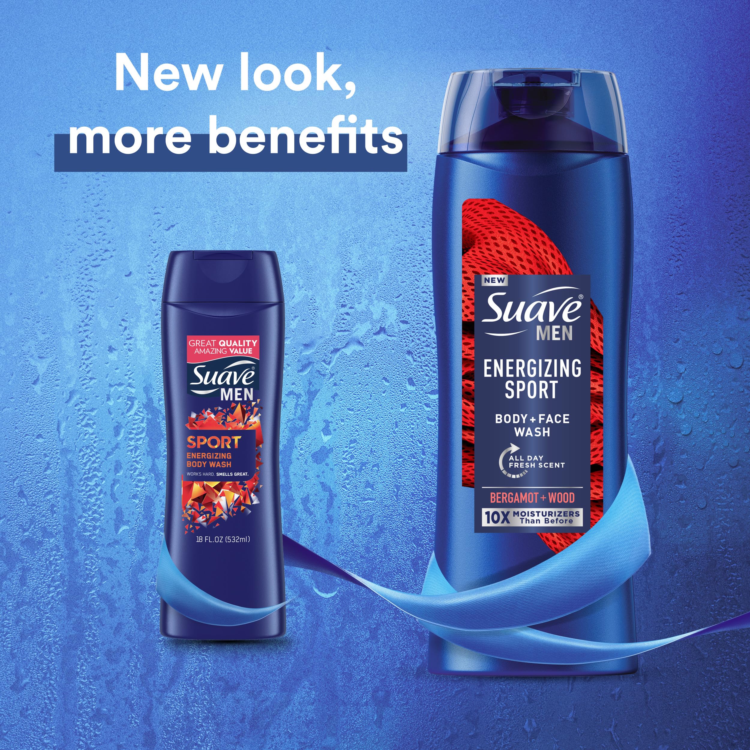 Suave Men Body Wash Variety 2-Pack - Refreshing Cedarwood & Mandarin + Energizing Bergamot & Wood Body & Face Wash, 18 Oz Each | For Gym, Workout & Daily Shower | Men's Grooming Essentials