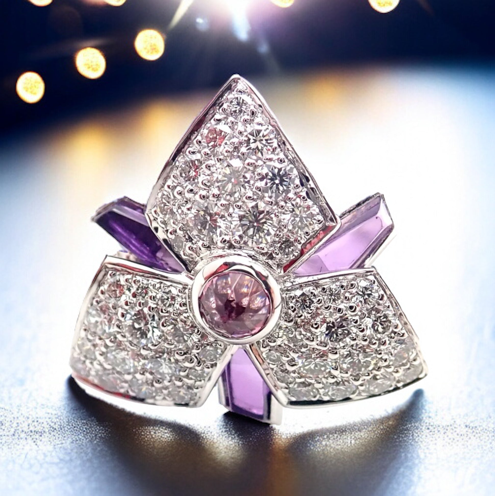 Cartier Caresse D'orchidées 18K White Gold Diamond Amethyst Orchid Flower Ring - Elegant Jewelry for Weddings, Anniversaries & Special Occasions