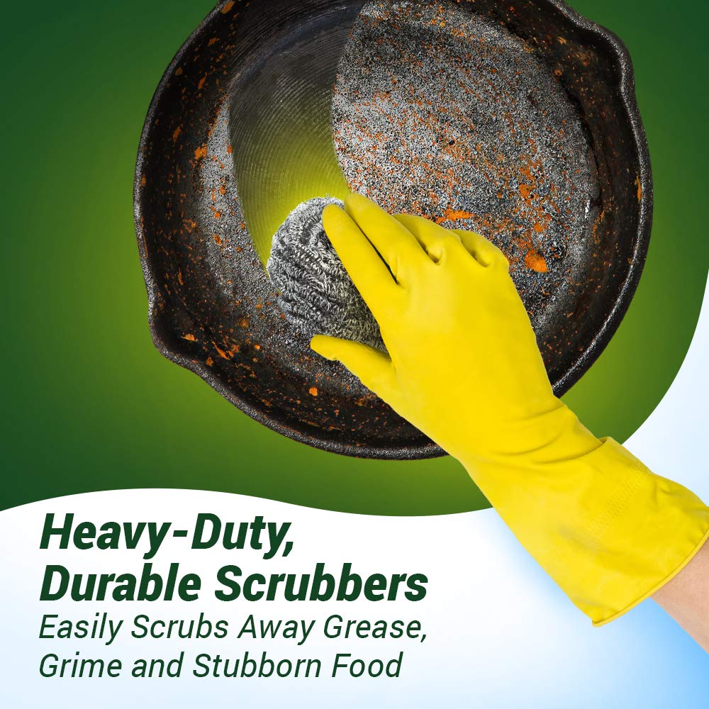 Premium Fuller Brush Stainless Steel Scouring Sponges - 2 Pack (6 Sponges Total) - Heavy Duty Cleaning for Pots, Pans & Kitchenware - Dishwashing & Household Cleaning Essentials