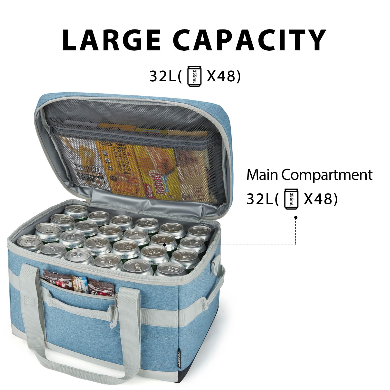 TOURIT 48/60 Can Insulated Soft Cooler Bag - Large Collapsible 32/40L Lunch Cooler for Picnic, Beach, Camping, Work & Travel - Perfect for Outdoor Adventures, BBQs & Road Trips