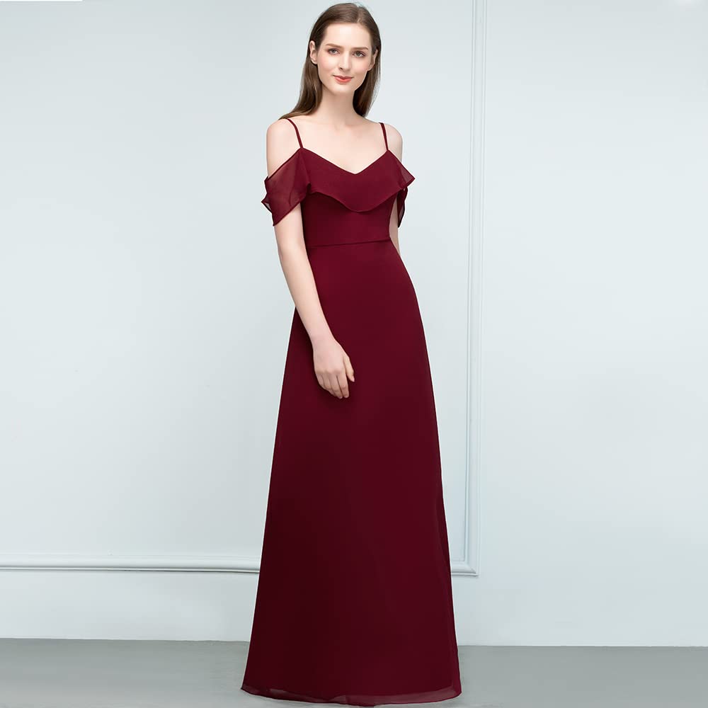 Elegant Off-The-Shoulder Long A-Line Chiffon Bridesmaid Dresses for Women - Formal Evening Party Gowns with Pleated Details - Perfect for Weddings, Proms, and Special Occasions