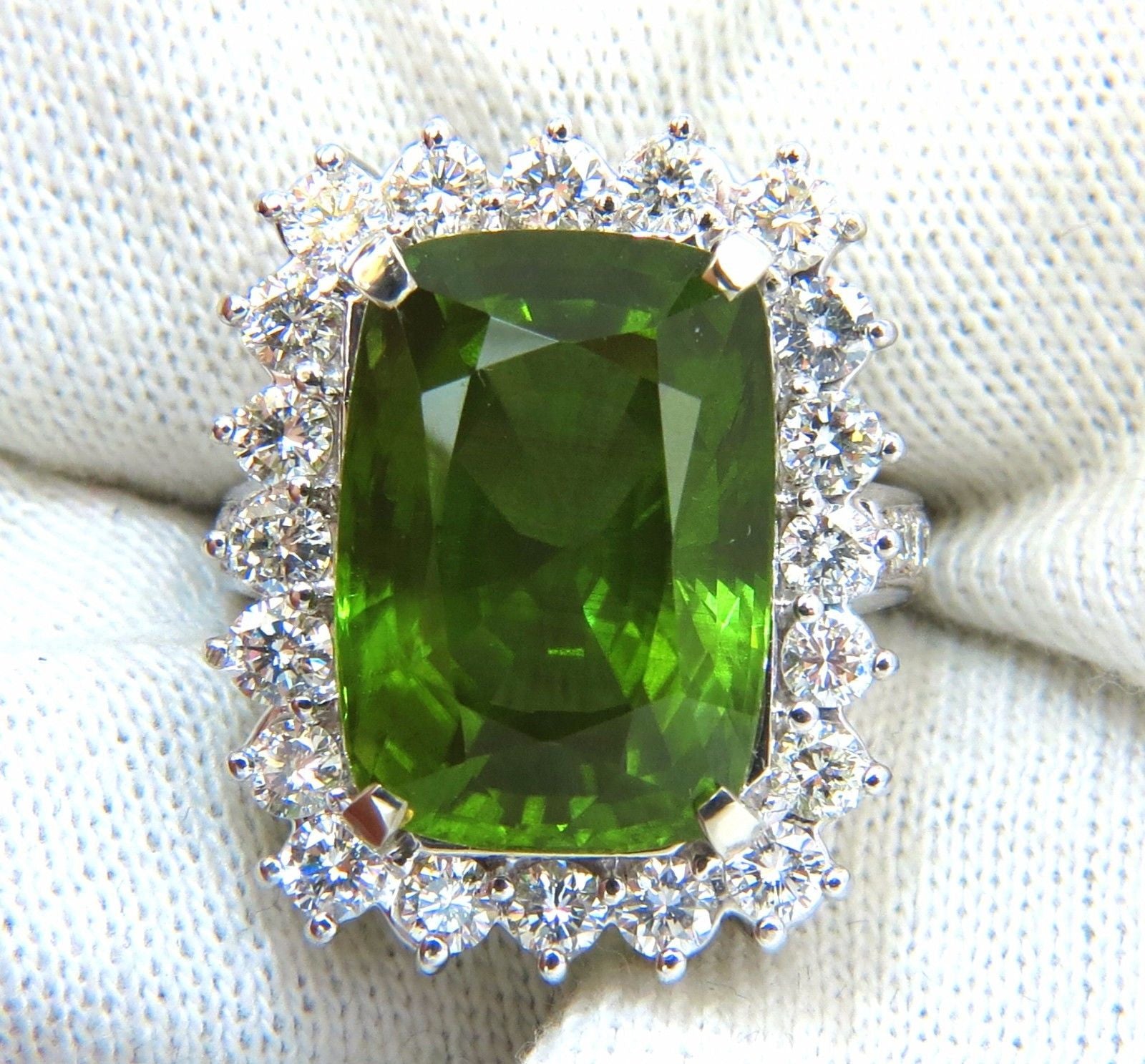 GIA Certified 18.58 Carat Natural Green Peridot Diamond Ring in 18K Gold - Elegant Engagement, Anniversary & Special Occasion Jewelry Gift