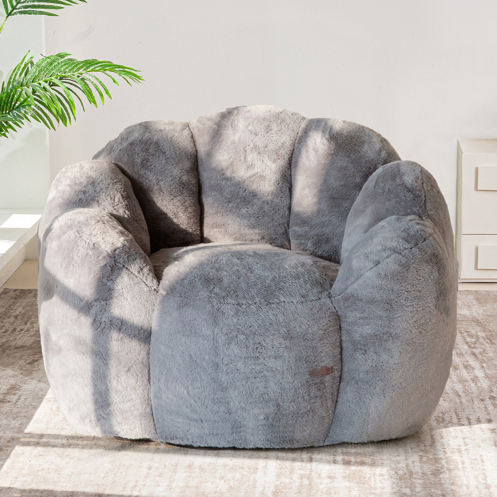 MAXYOYO Floral Bean Bag Chair - Ultra Soft Faux Fur Petal Back Sofa for Adults, Single Size Dark Grey - Perfect for Living Room, Bedroom & Game Room Relaxation
