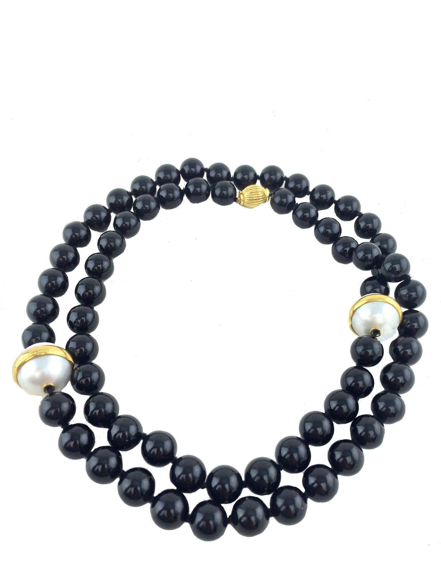 Tiffany & Co. Paloma Picasso Onyx Pearl 18K Gold Necklace for Women - Elegant Luxury Jewelry Gift for Anniversary, Birthday & Special Occasions