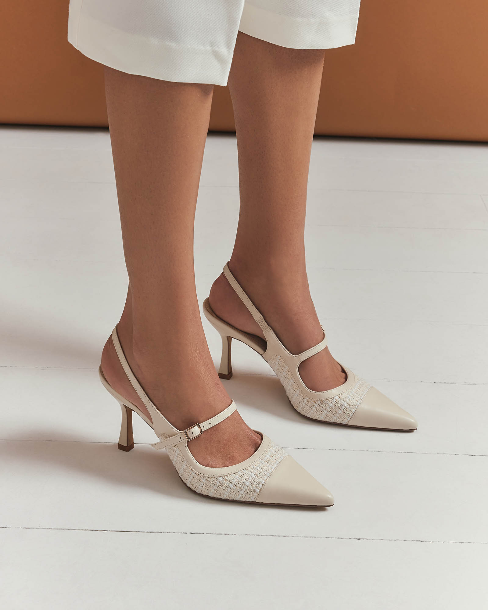 ASCOT Women's High Heels - Off White Tweed Dress Shoes for Women | Perfect for Weddings, Parties & Office Wear