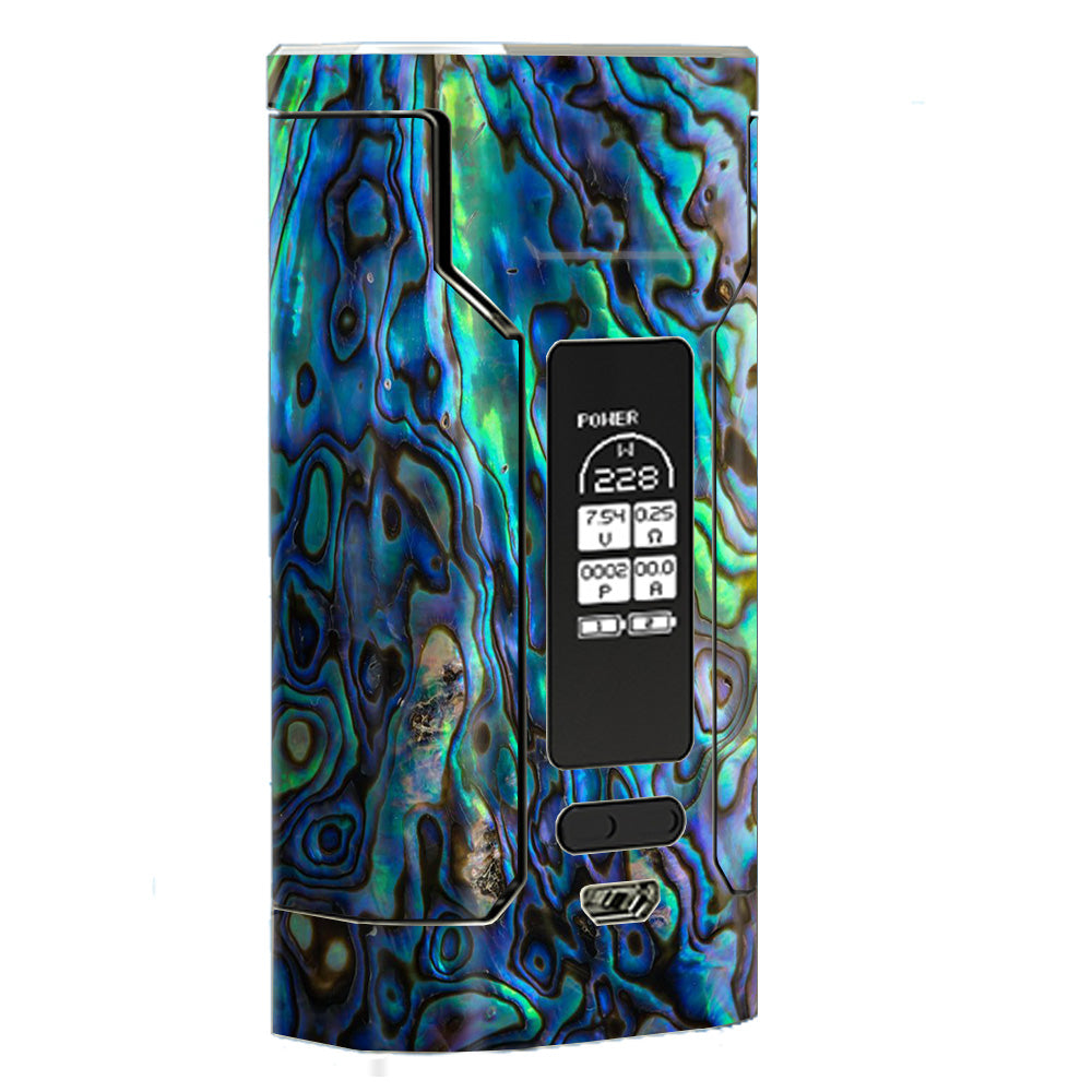 Premium Abalone Shell Green Swirl Blue Gold Wismec Predator 228 Mod Skin - Stylish Protective Cover for Vape Mods, Perfect for Personalizing Your E-Cigarette Device at Home or On-The-Go