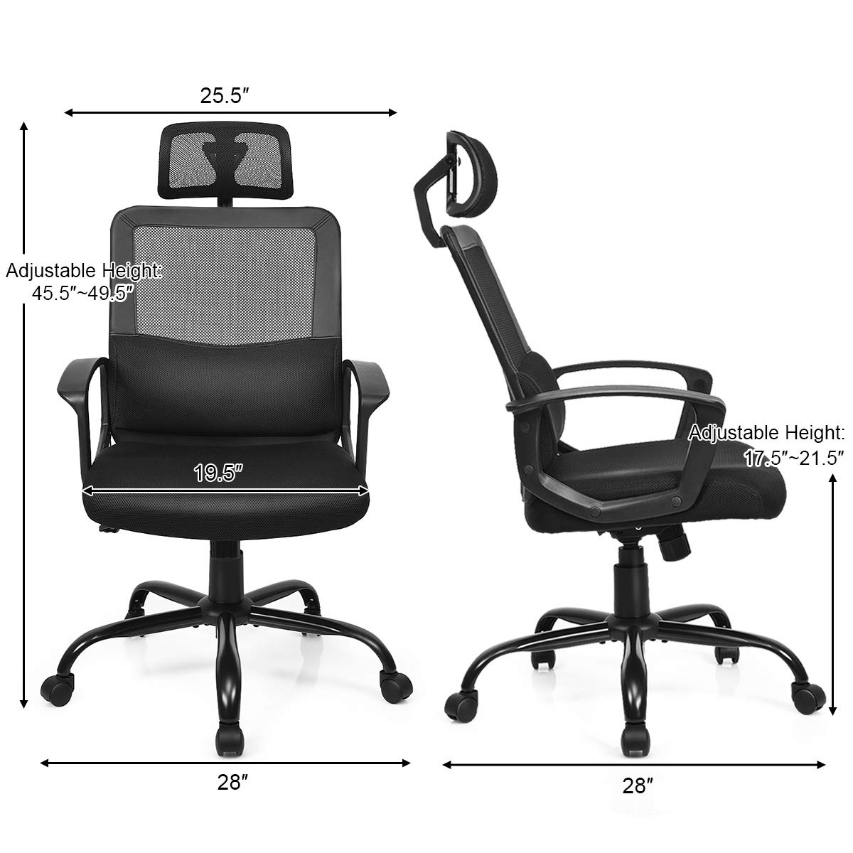 Giantex Ergonomic Office Chair with Lumbar Support & Adjustable Headrest - High Back Mesh Desk Chair, Swivel Computer Task Chair with Adjustable Armrests & Heavy Duty Base (Black) - Perfect for Home Office, Gaming & Workspace Comfort