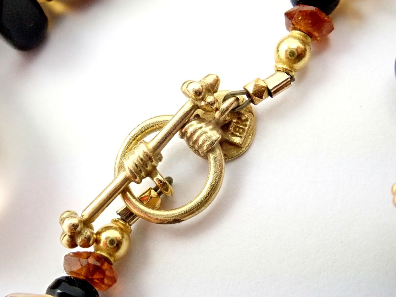 18K Yellow Gold Briolette Smokey Topaz Onyx Bead Necklace for Women - Elegant Statement Jewelry for Evening Parties & Special Occasions