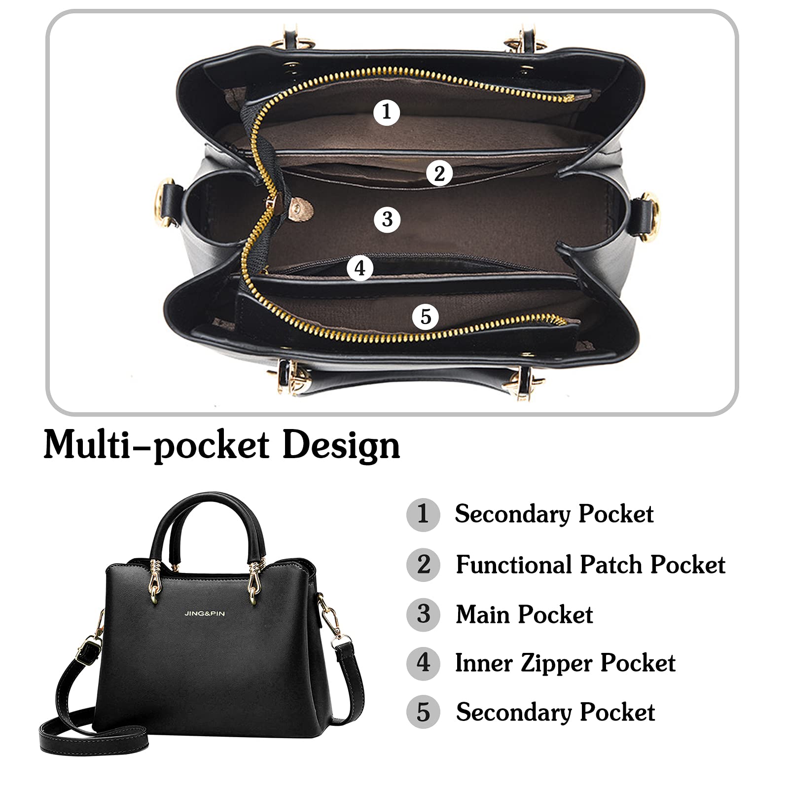 PORRASSO Women's Leather Handbag - Stylish Top Handle Purse & Crossbody Tote Bag for Ladies - Perfect for Work, Travel, and Everyday Use