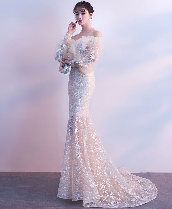 Elegant Champagne Tulle Lace Mermaid Long Prom Dress for Women - Formal Evening Gown for Homecoming, Wedding, Party & Special Occasions