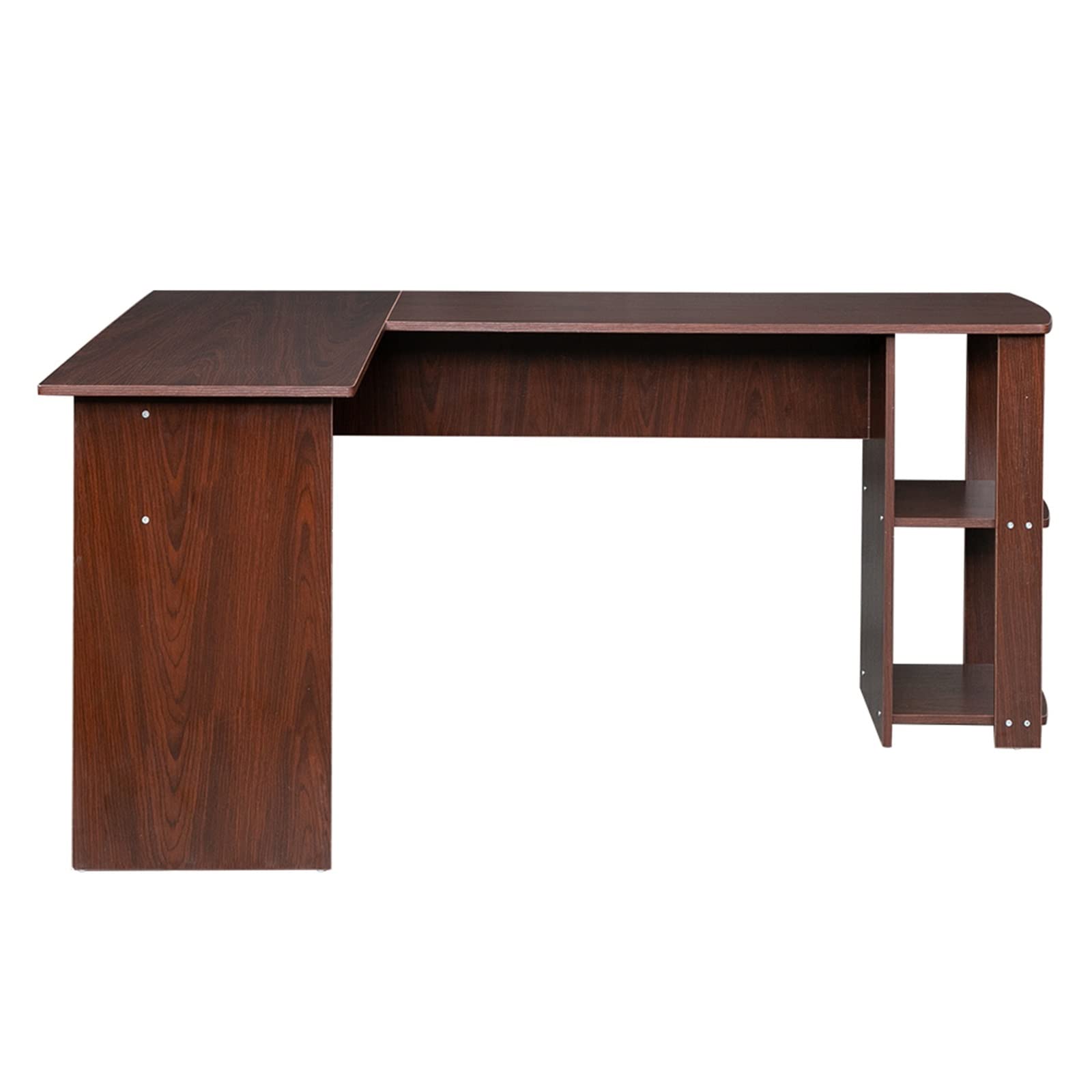 L-Shaped Wooden Right-Angle Computer Desk with Two-Tier Bookshelf - Home Office Workstation for Small Spaces, Gaming & Study (Multiple Colors Available)