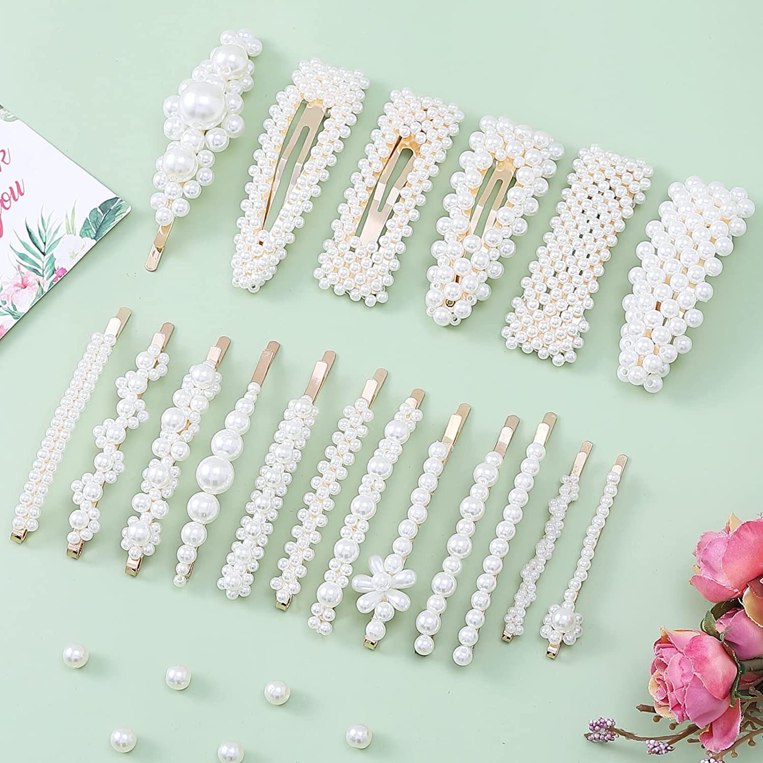 12 Pcs Elegant Pearl Hair Clips for Women - Handmade Fashion Hair Accessories for Wedding, Party & Daily Use | Large Hair Pins & Barrettes for Girls & Women