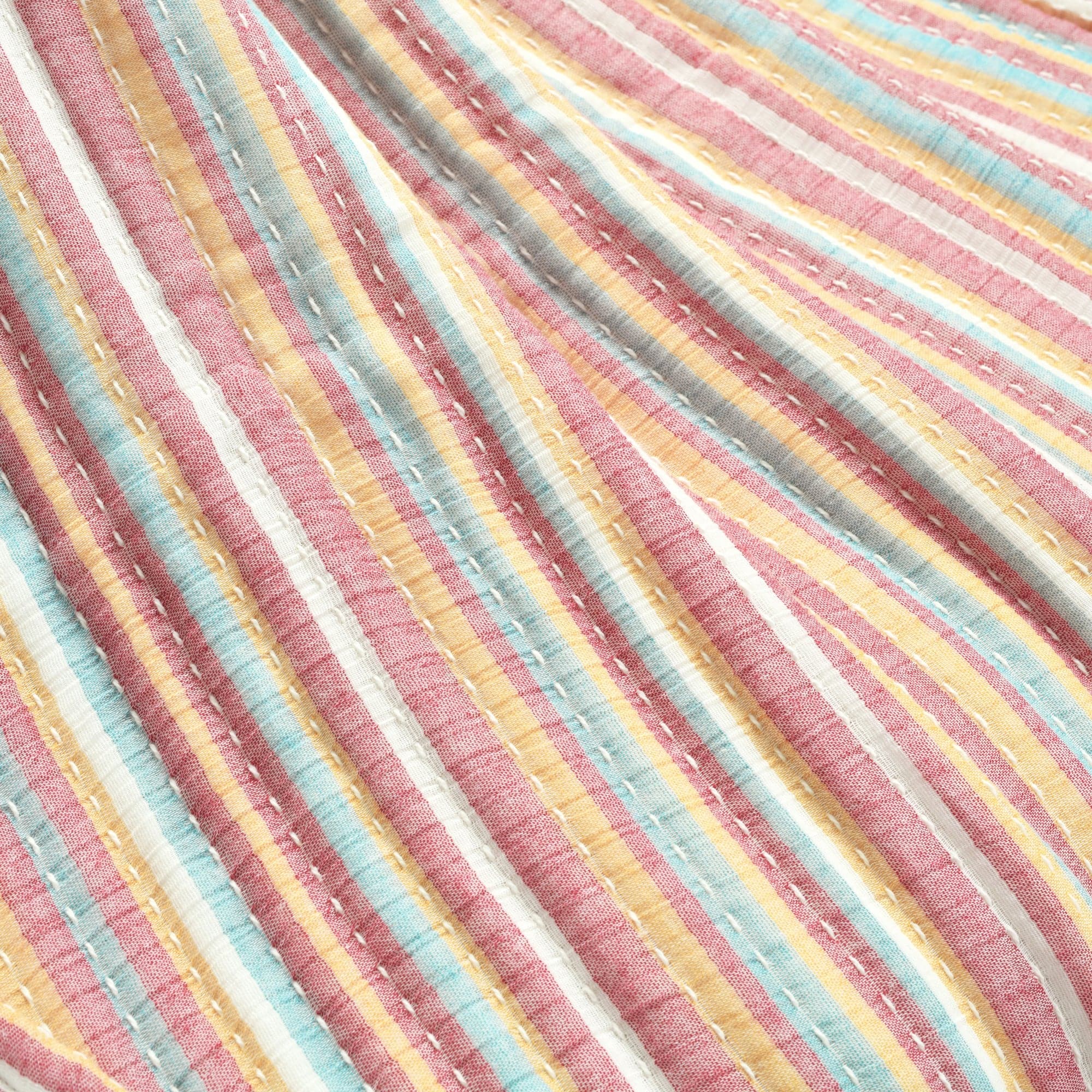Tracy Stripe Kantha Handwoven Cotton Throw Blanket - Yarn Dyed, Pick Stitch Detail - Perfect for Sofa, Bed & Cozy Home Decor