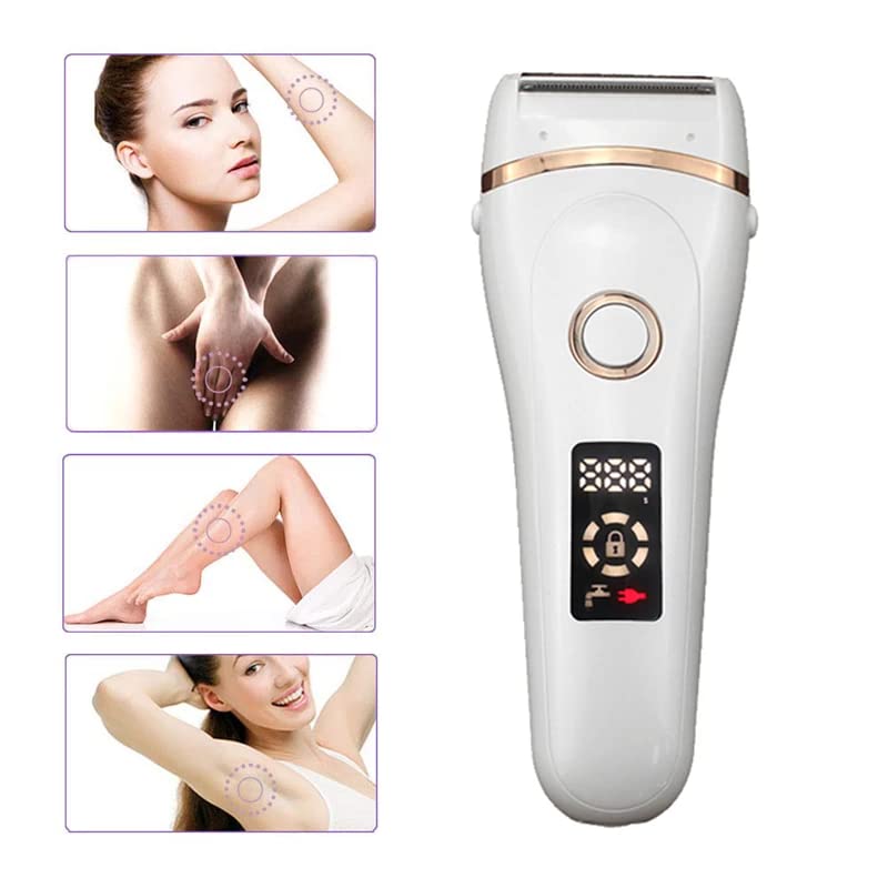 Electric Lady Shaver & Bikini Trimmer for Women - Rechargeable Cordless Wet/Dry Painless Hair Removal with LED Display - Legs, Underarms, Bikini Line - Perfect for Travel, Gym & Home Use (White)