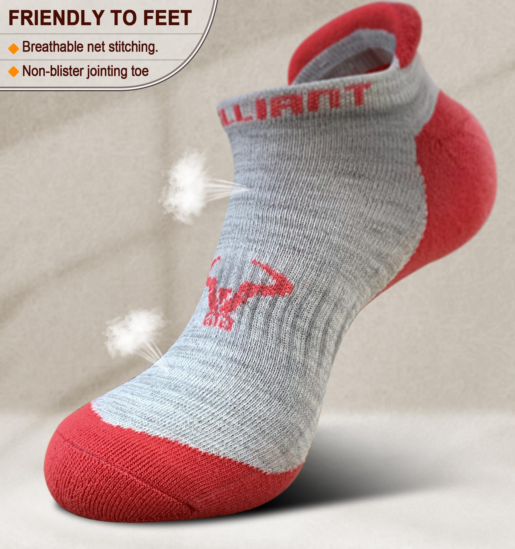 BULLIANT Women's Athletic Ankle Socks - 6 Pairs No Show Cushioned for Running & Walking with Arch Support - Gym & Daily Wear