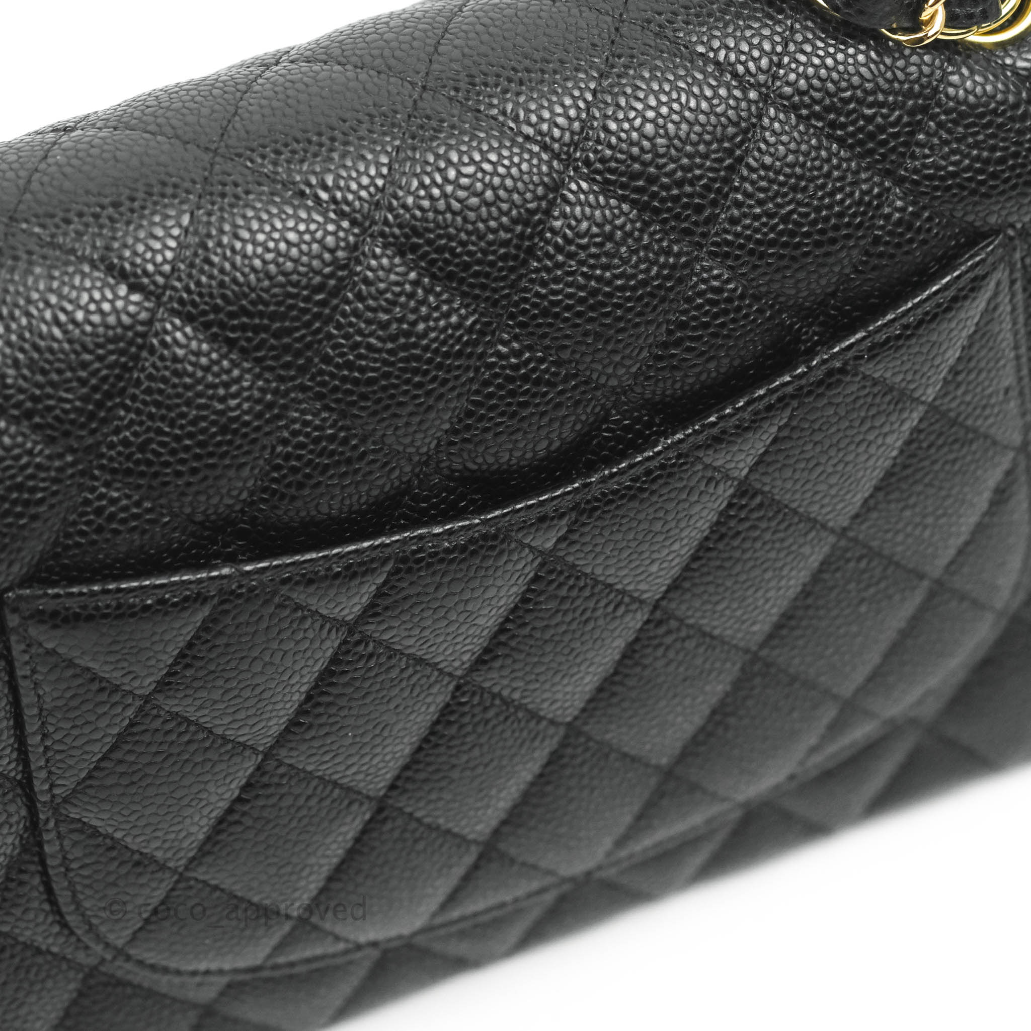 Chanel Classic M/L Medium Double Flap Bag in Black Caviar Leather with 24K Gold Hardware - Luxury Handbag for Women, Perfect for Evening Events & Special Occasions