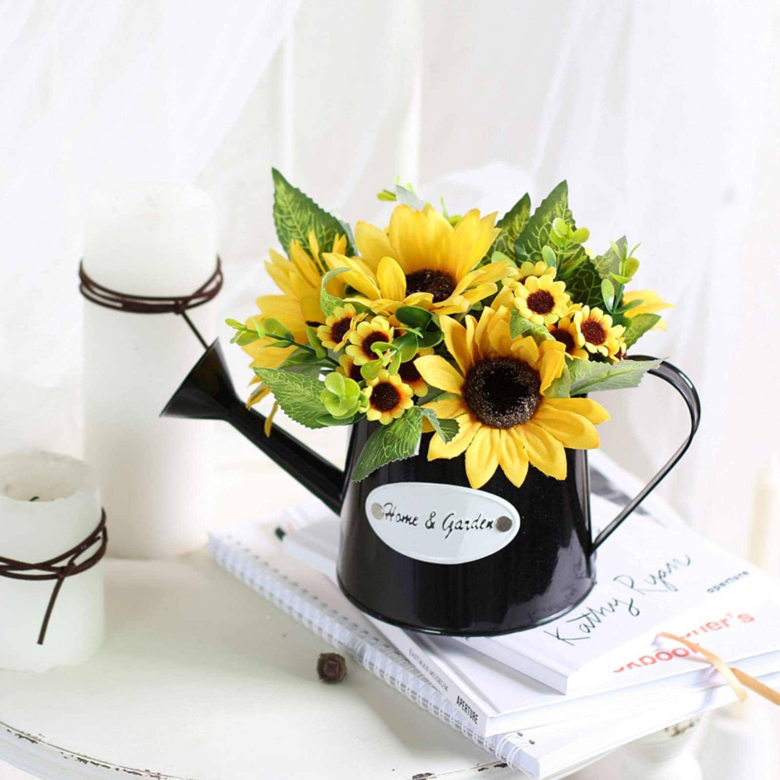 Artificial Sunflower Watering Can Shaped Flower Decor - Fake Sunflower Bouquet in Pot Vase, Faux Floral Arrangement for Home & Office - Perfect for Garden, Balcony, Living Room, Dining Room & Bedroom Decor