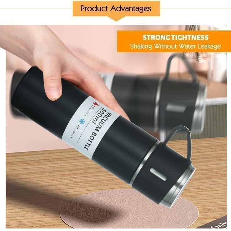Premium Sambhua Stainless Steel Vacuum Insulated Water Bottle & Coffee Tumbler Set (500ml) - 3-Piece Hot & Cold Travel Mug Gift Box for Office, Gym, Hiking & Outdoor Activities | BPA-Free Black Thermal Flask
