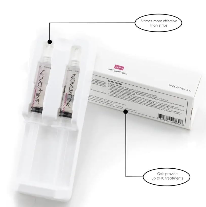 Novashine Teeth Whitening Gel Refill Kit - 4 x 5ml Syringes (3 Month Supply) | Sensitivity-Free Whitening Gel for LED Light | Perfect for Home Teeth Whitening & Brightening Smile