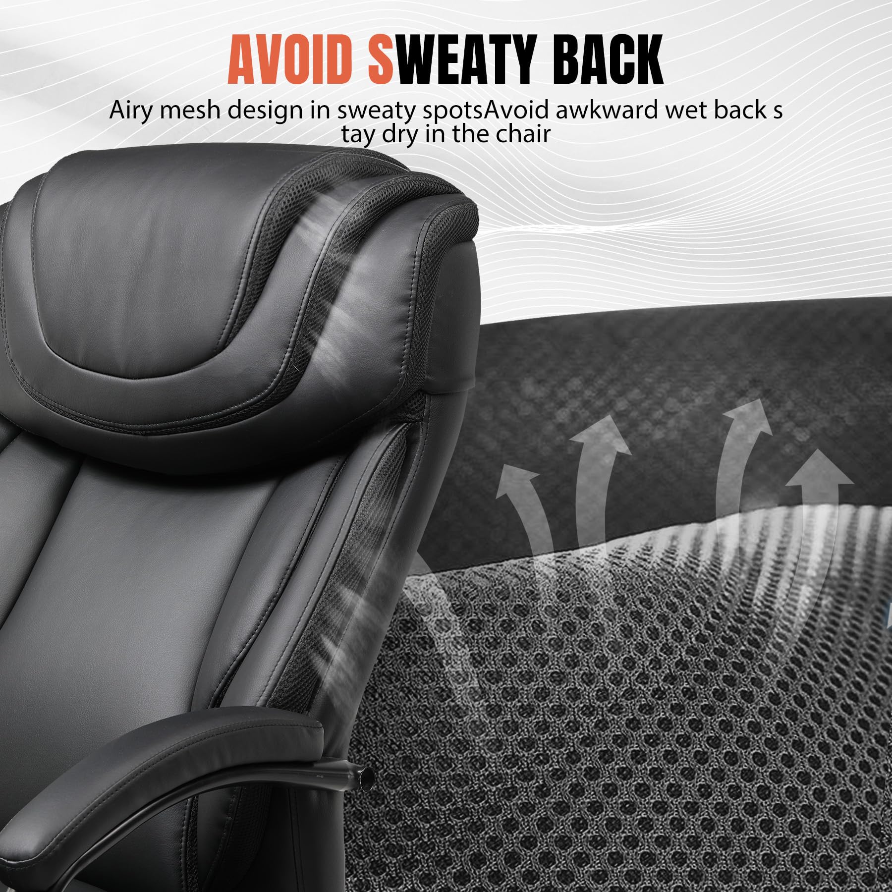 COMHOMA Big and Tall Office Chair 650lbs Capacity - Ergonomic Computer Desk Chair with Adjustable Headrest, 6-Way Rocking & Swivel - High Back Executive Leather Chair with Thickened Armrests - Perfect for Home Office, Gaming, and Long Work Sessions