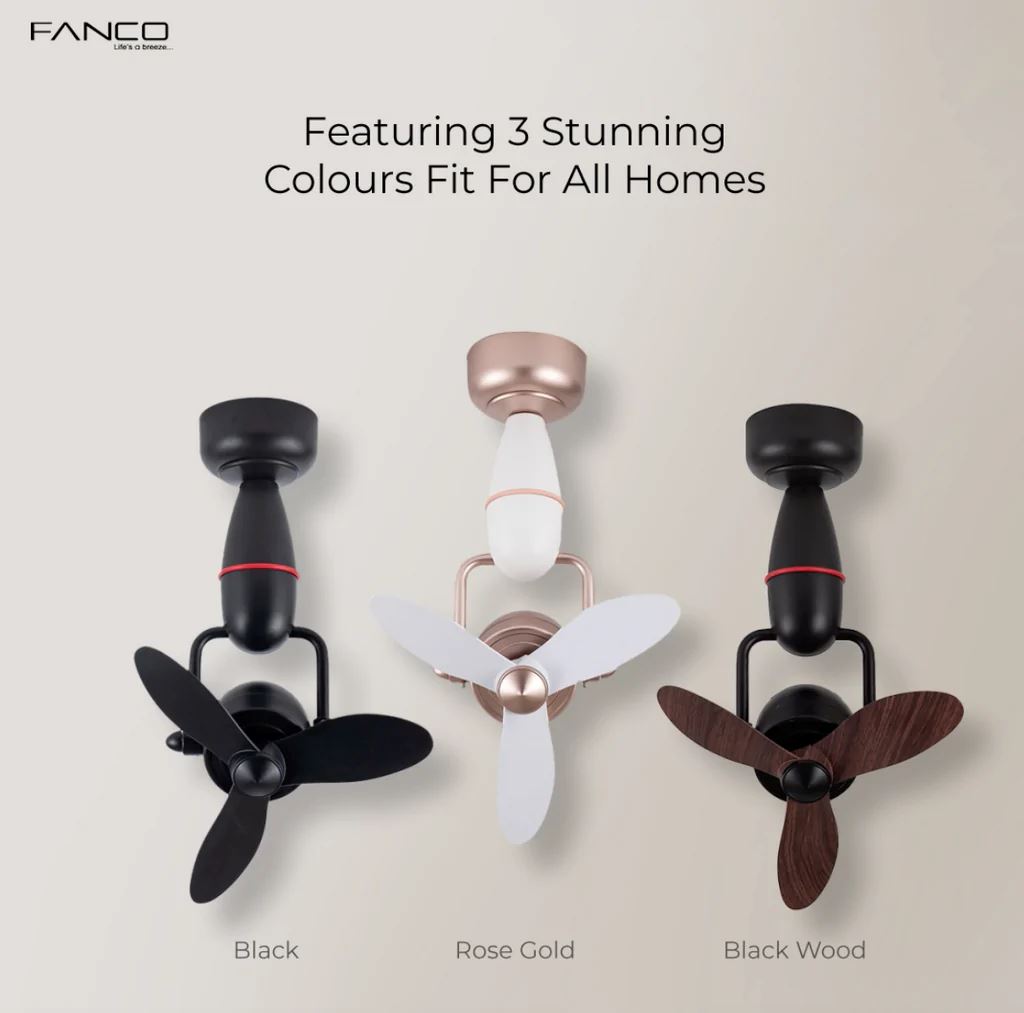 Fanco Tristar Nano 16 DC Wall/Ceiling Fan with Remote Control - Quiet Energy Efficient Cooling for Bedroom, Living Room & Office