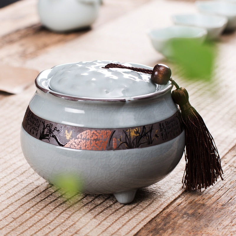 Exquisite Lotus-Shaped Ge Kiln Ceramic Tea Caddy - Premium Handmade Chinese Tea Storage Container for Loose Leaf Tea - Perfect for Home, Office & Tea Ceremony Use