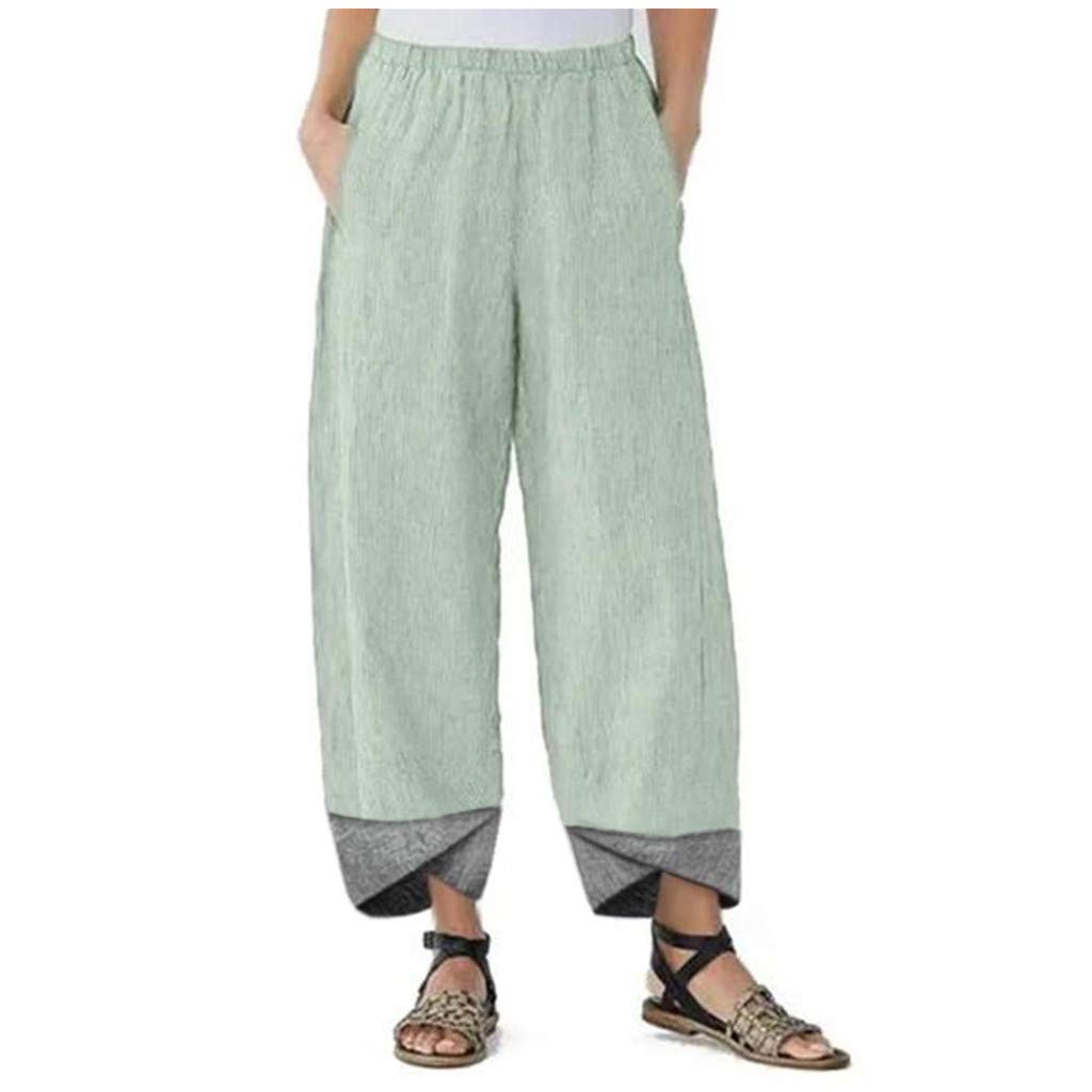 Bohemian Patchwork Cotton Linen Women's Loose Wide Leg Pants - Casual Summer Trousers with Irregular Hem for Beach, Yoga & Everyday Wear