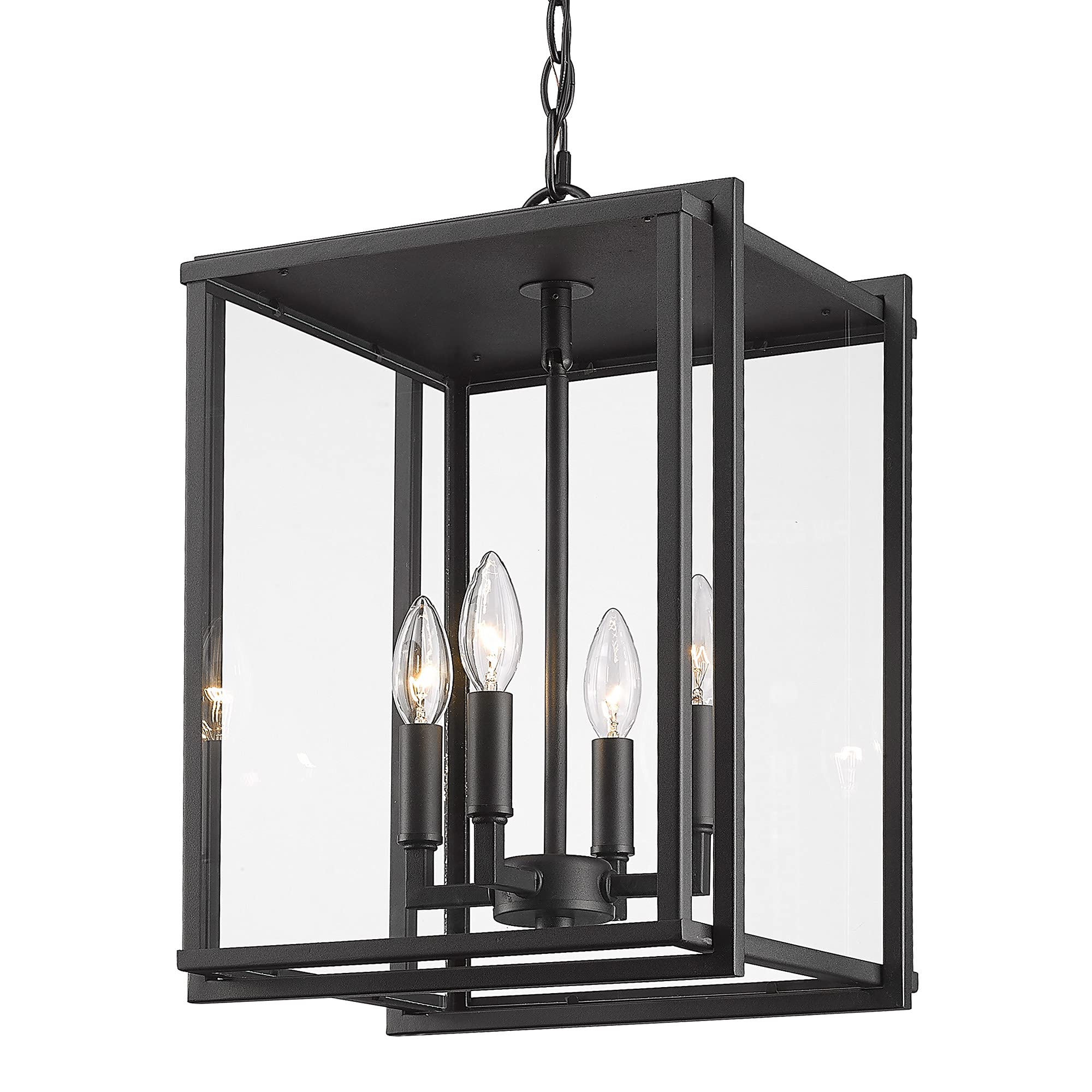 Tribeca 4-Light Black Outdoor Pendant Light with Clear Glass Shades - UV Resistant for Patio, Porch & Garden Lighting