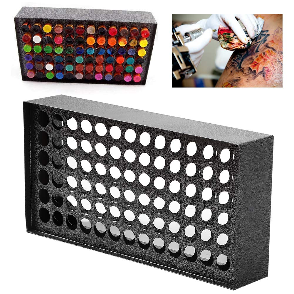 78-Hole Iron Pigment Rack - Ink Display Holder for Black Baking Varnish & Color Inks - Compact Shelf Organizer for Art Supplies - Perfect for Tattoo Studios, Nail Salons & DIY Craft Rooms