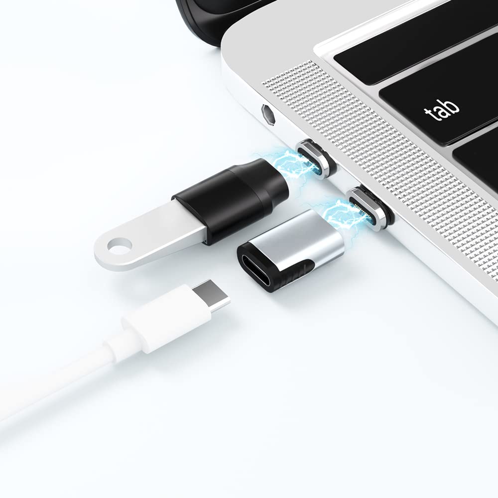 USB C Magnetic Adapter 24-Pin Straight Connector + USB C to USB Adapter - Fast Data Transfer Compatible with MacBook Pro/Air & Type C Devices - Perfect for Office, Travel & Home Charging