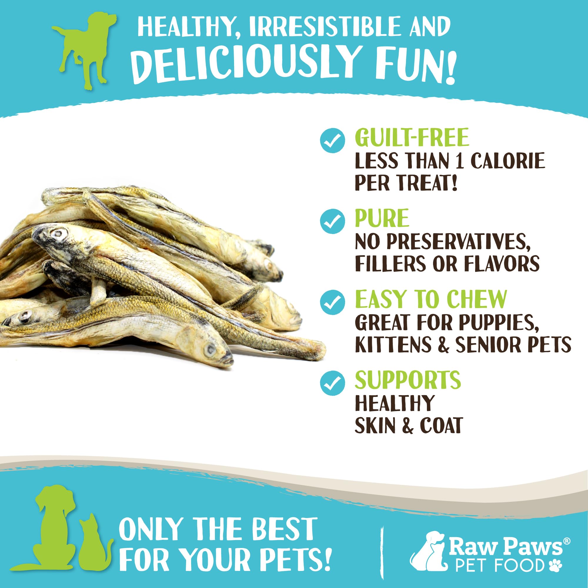 **Freeze-Dried Smelt Minnows for Cats & Dogs - 2oz Single-Ingredient Fish Treats - Made in USA - Healthy Raw Paws Dog & Cat Snacks - Perfect for Training, Rewards & Dental Health**