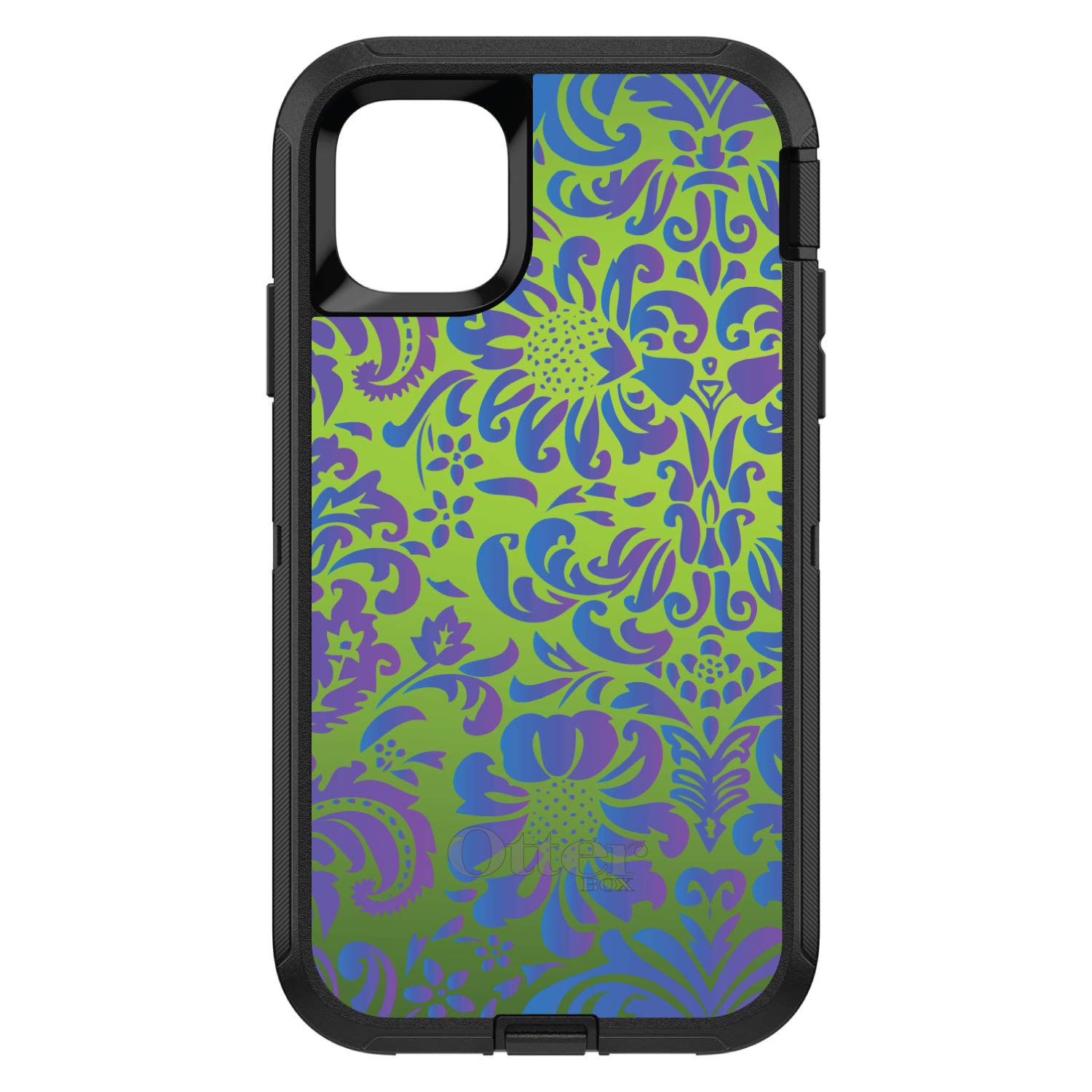 DistinctInk iPhone 12 Pro MAX Case (6.7 Inch) - Floral Pattern Protective Cover with Green Purple Blue Design - Durable Shockproof Replacement for OtterBox Defender - Perfect for Outdoor Activities & Daily Use