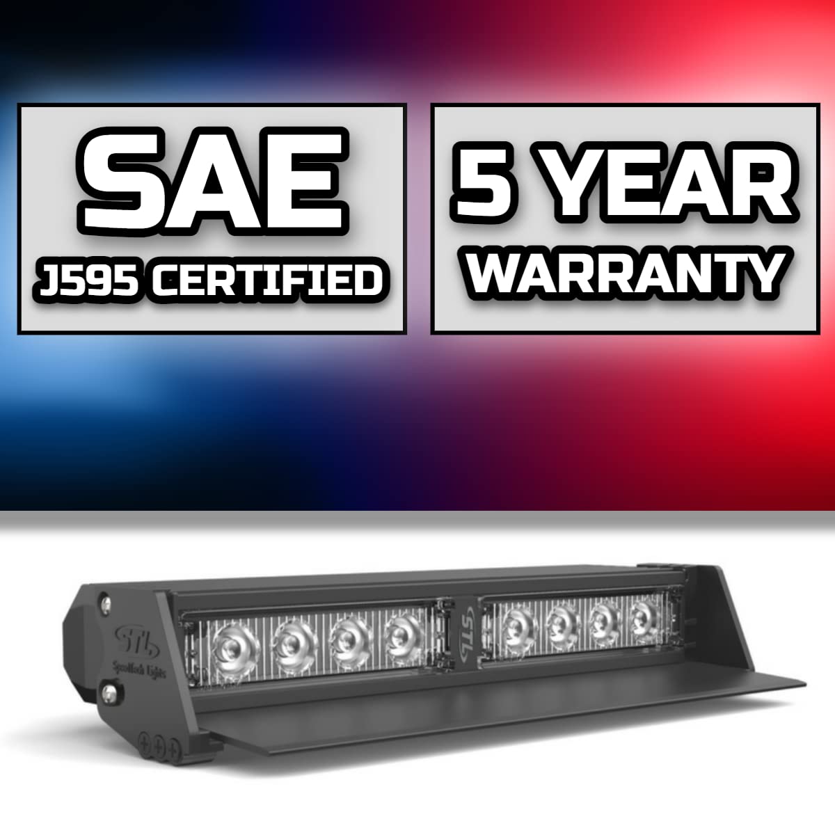 SpeedTech Lights Striker TIR 2-Head LED Strobe Light Bar - Clear/Clear Emergency Warning Lights for Police, Security & Emergency Vehicles - Windshield & Dash Mount with Cigarette Lighter Plug - Perfect for Roadside Assistance, Construction Zones & Traffic Control