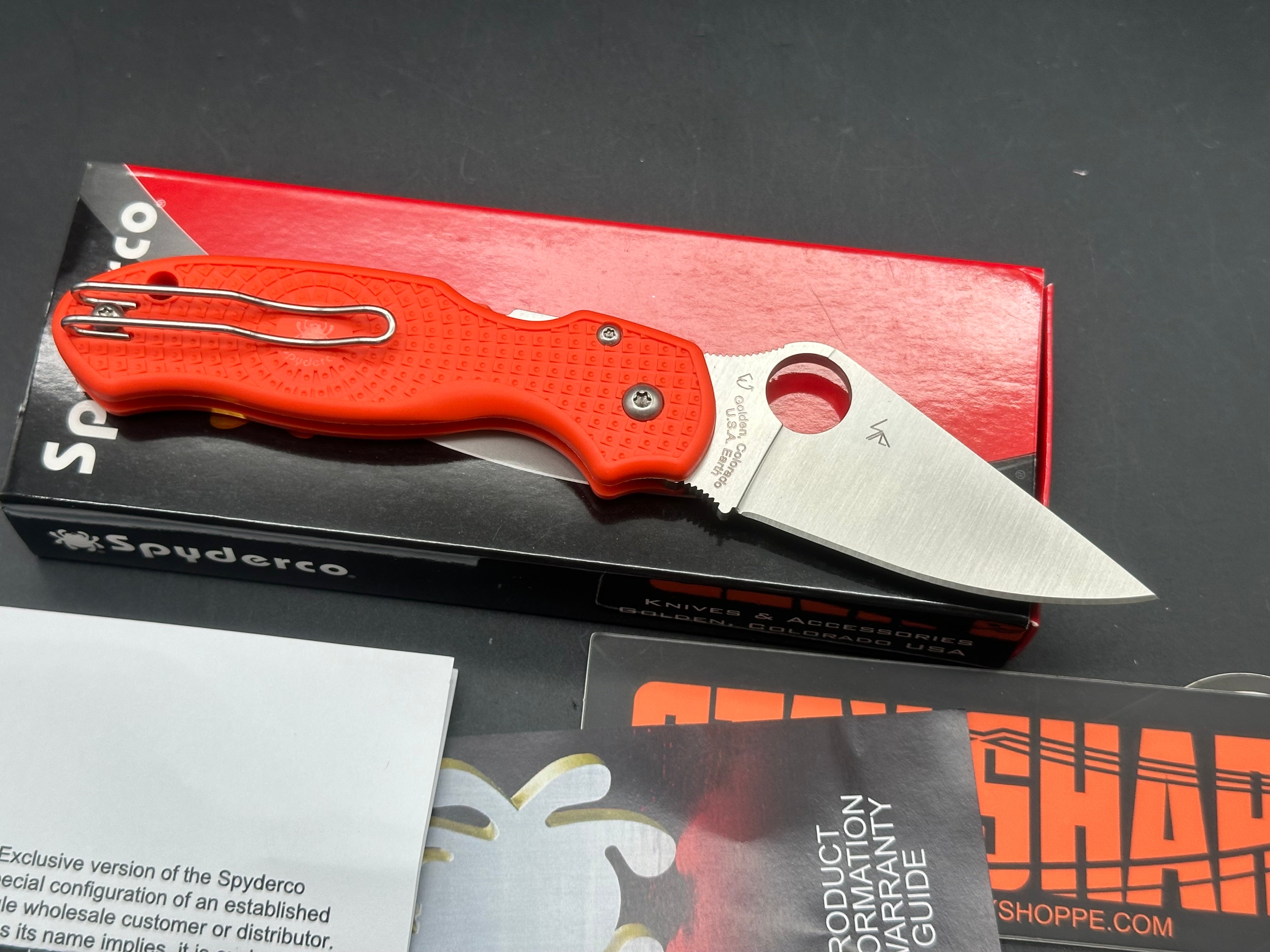 Spyderco Para 3 Lightweight Folding Knife - Cutlery Shoppe Exclusive CTS XHP Satin Blade & Orange FRN Handle - EDC Pocket Knife for Outdoor, Camping, and Everyday Carry