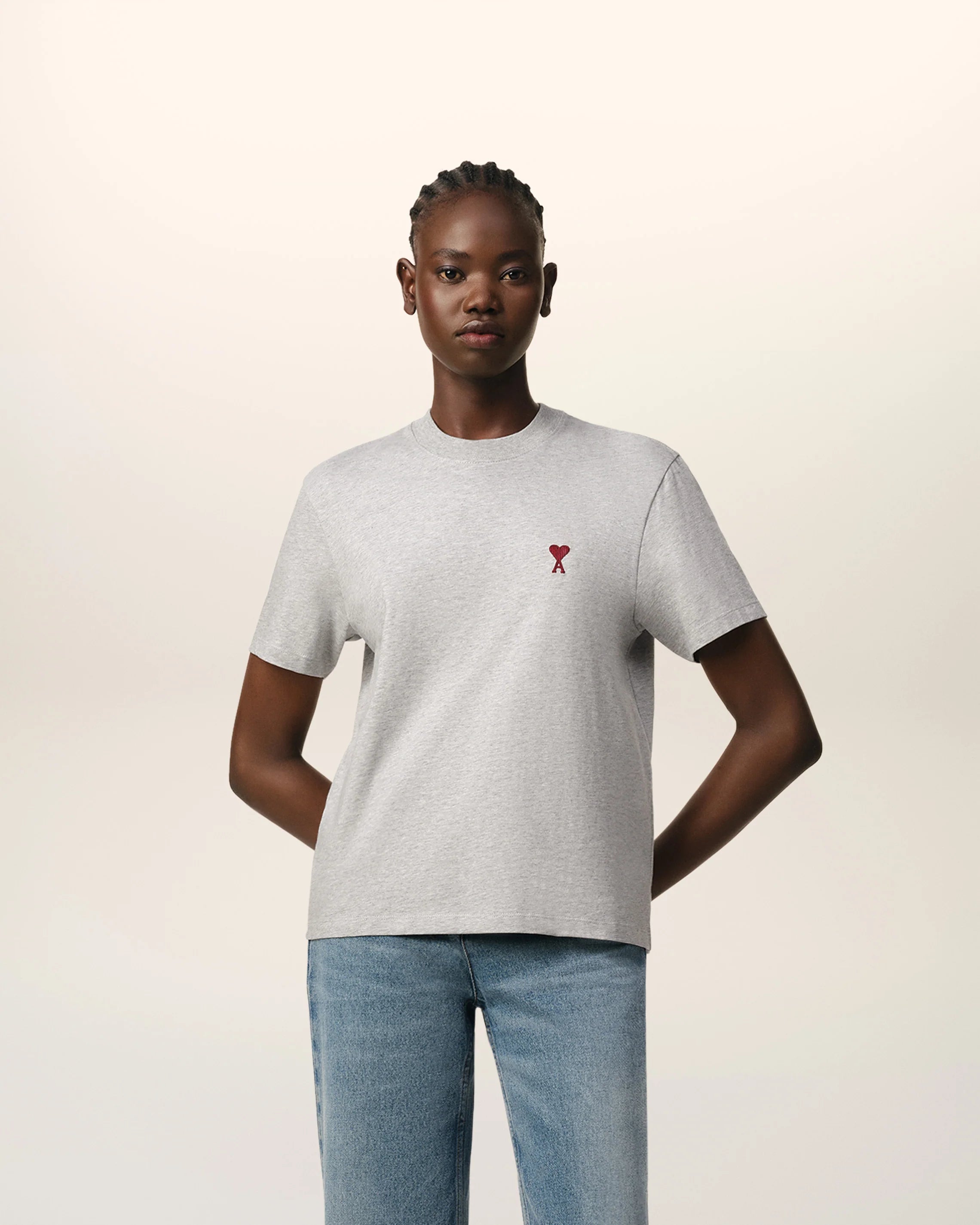 AMI PARIS Grey Cotton AMI DE COEUR T-Shirt - Casual Streetwear Essential for Everyday Wear & Urban Fashion