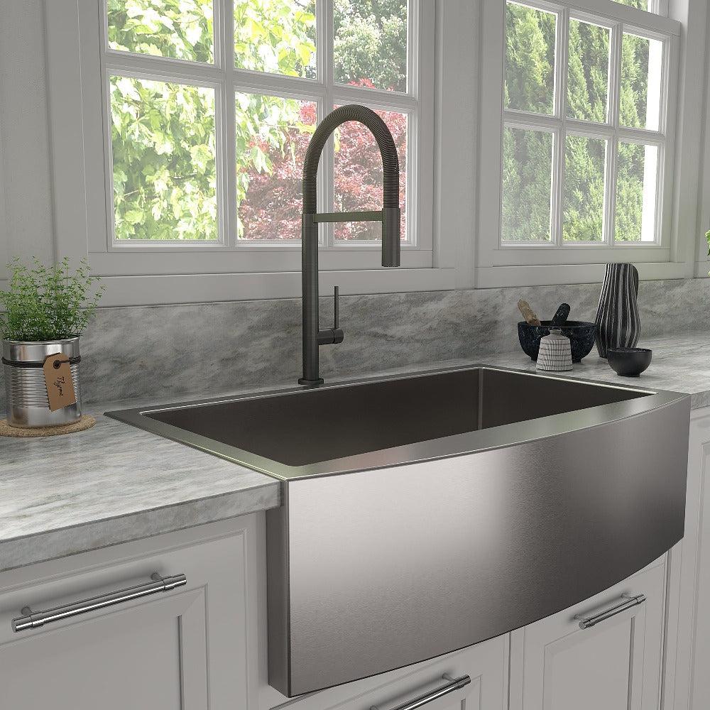ZLINE Incline Pull Down Single Handle Kitchen Faucet in Gun Metal - Modern Matte Black Pull-Down Sprayer for Sink, Perfect for Cooking, Washing Dishes & Filling Pots (INC KF GM)