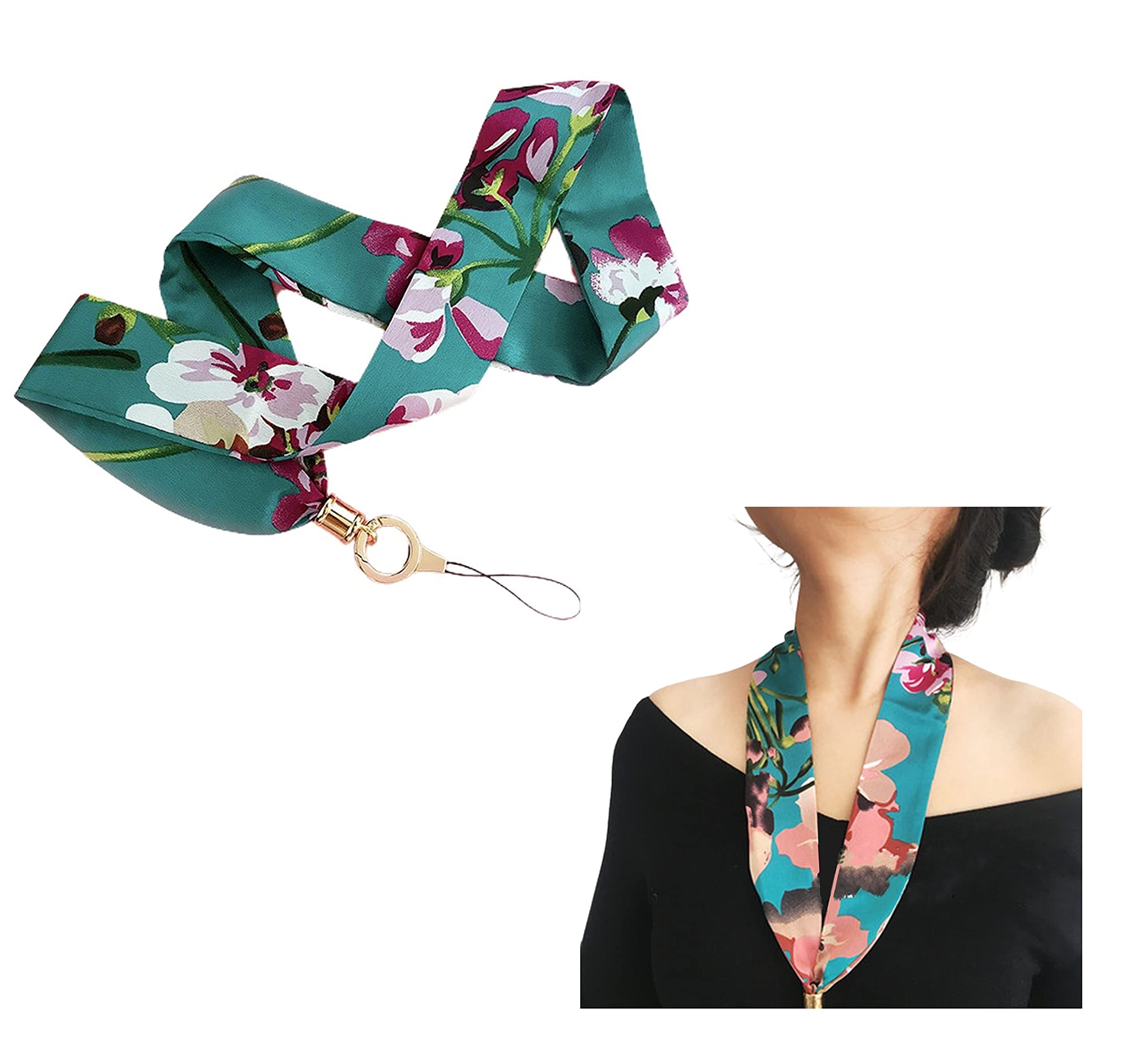 Double-Sided Silk Lanyards for Keys & ID - Women's Multi-Function Lanyard for Work & Travel
