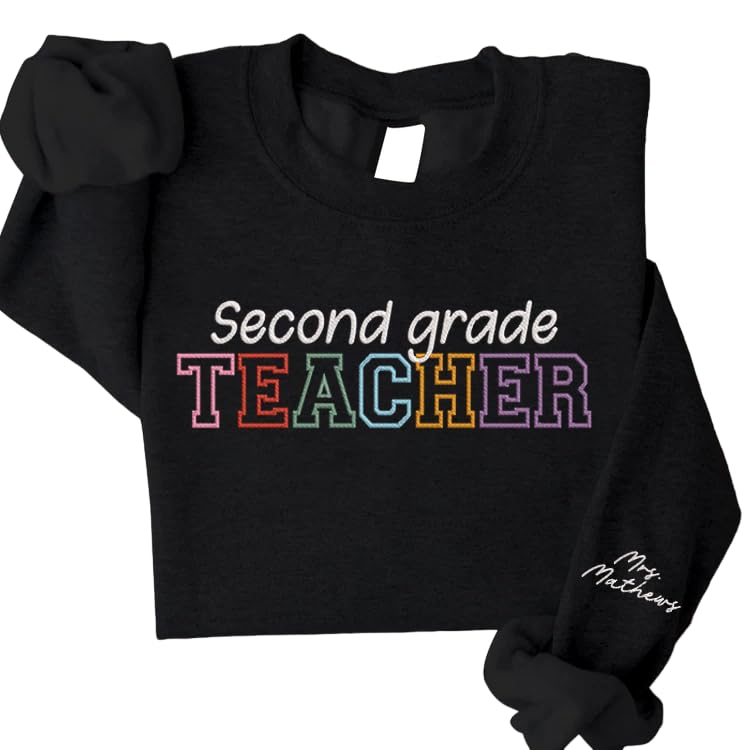 NAZENTI Custom Embroidered Teacher Sweatshirt - Personalized Name Hoodie for Women Educators | Thoughtful Teacher Appreciation Gift for Classroom, School Events & Everyday Wear