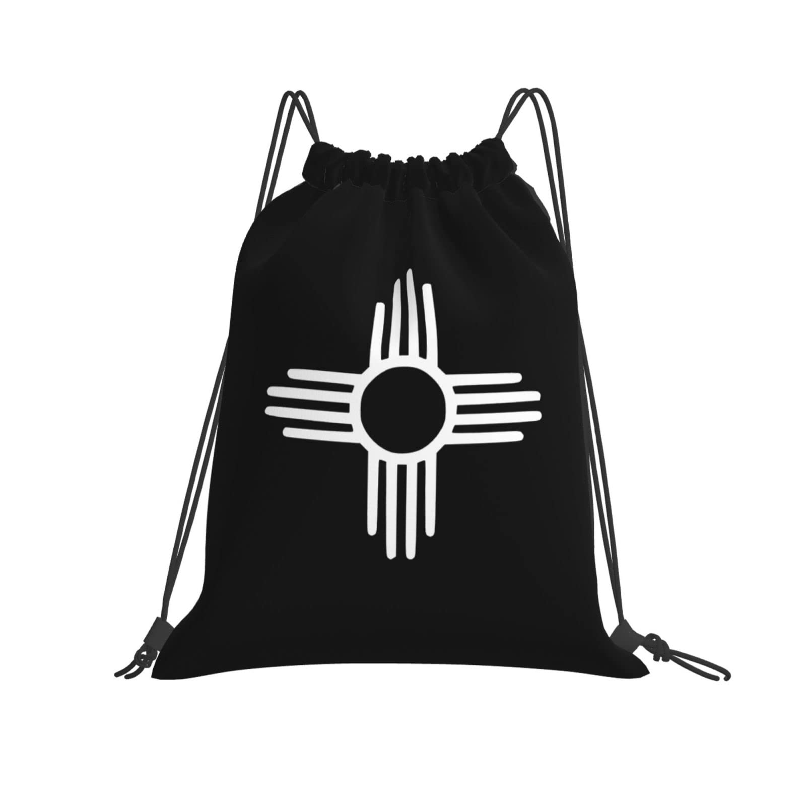 Zia Symbol Drawstring Backpack - Black Gym Bag for Men, Women & Kids - Lightweight Sports Sackpack for School, Workout & Travel