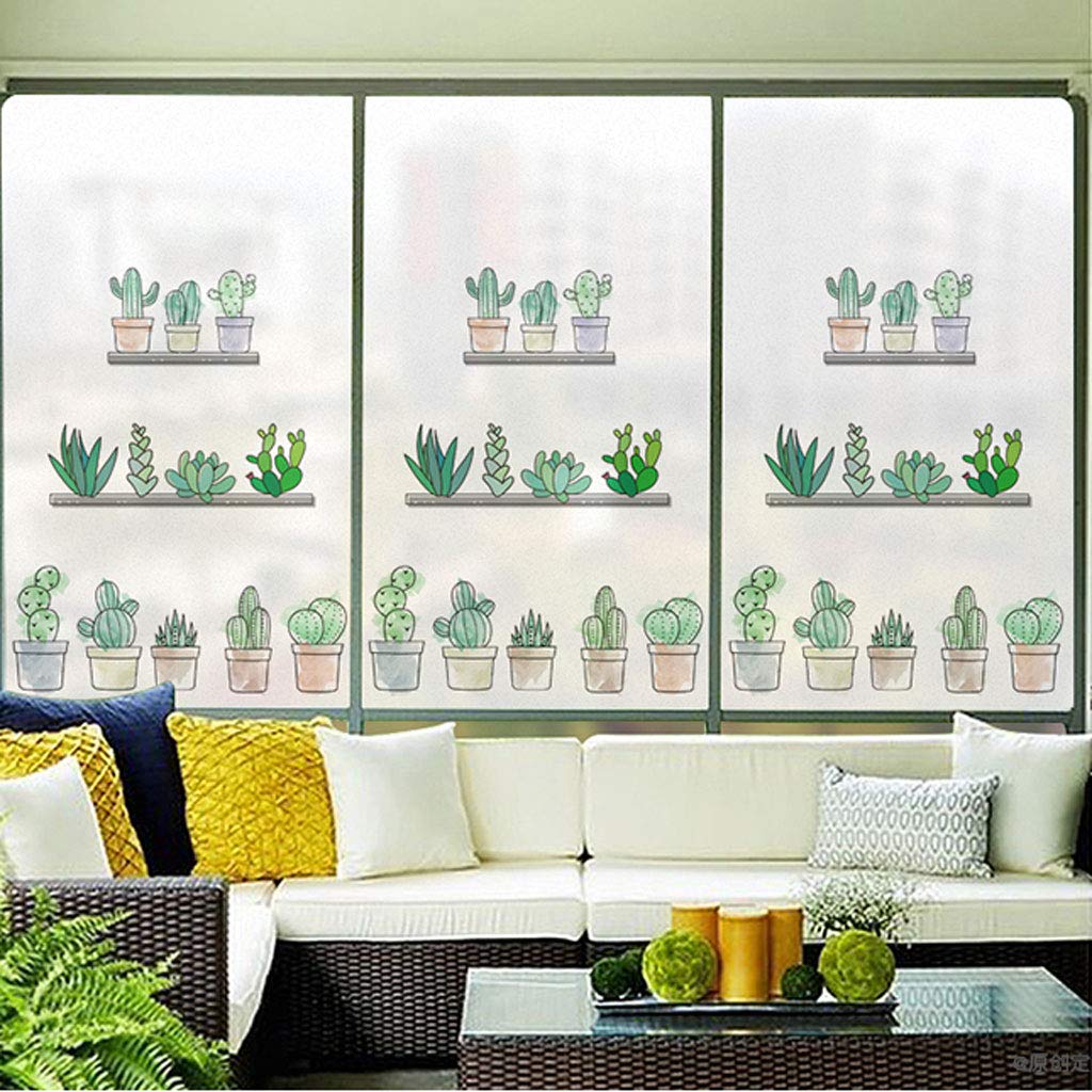 Frosted Window Film for Glass Doors - Green Plant Design, 35.4 x 23.6 Inch (90x60cm) Privacy Sticker for Balcony, Bathroom & Office - Anti-UV, Opaque & Easy Install Decorative Window Covering