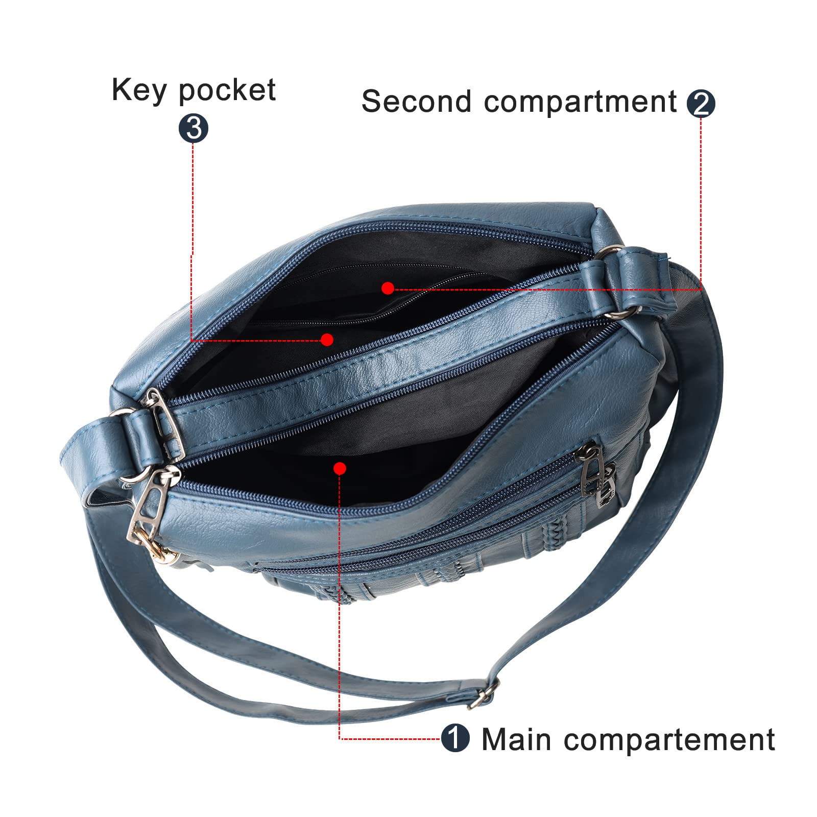 ELDA Women's Crossbody Bag - Soft PU Leather Purse with Multiple Pockets, Stylish Shoulder Handbag for Daily Use, Travel & Shopping