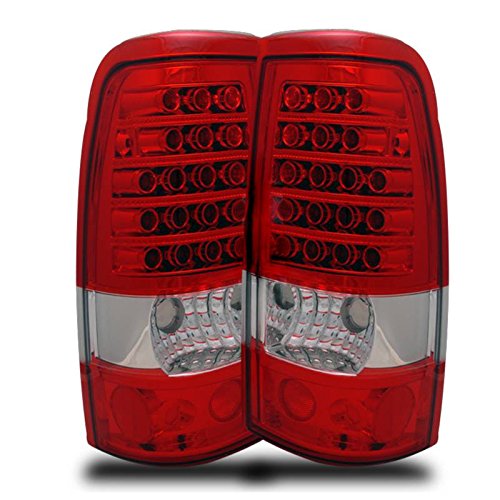 Red & Clear LED Tail Lights Assembly Pair for Chevy Silverado & GMC Sierra - Left Driver & Right Passenger Side Replacement - Enhance Visibility & Style for Pickup Trucks