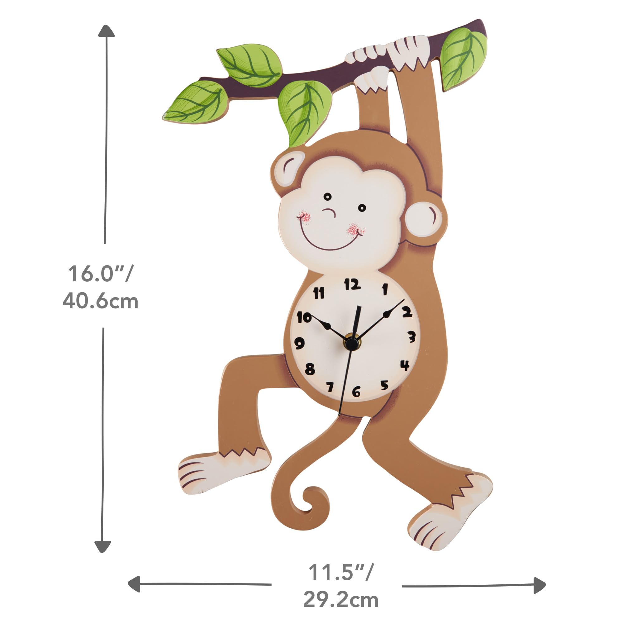 Fantasy Fields Sunny Safari Nursery Clock - Silent Non-Ticking Kids Wall Clock for Classroom, Bedroom & Playroom Decor - Monkey Themed Brown Wall Clock for Baby Nursery & Children's Room