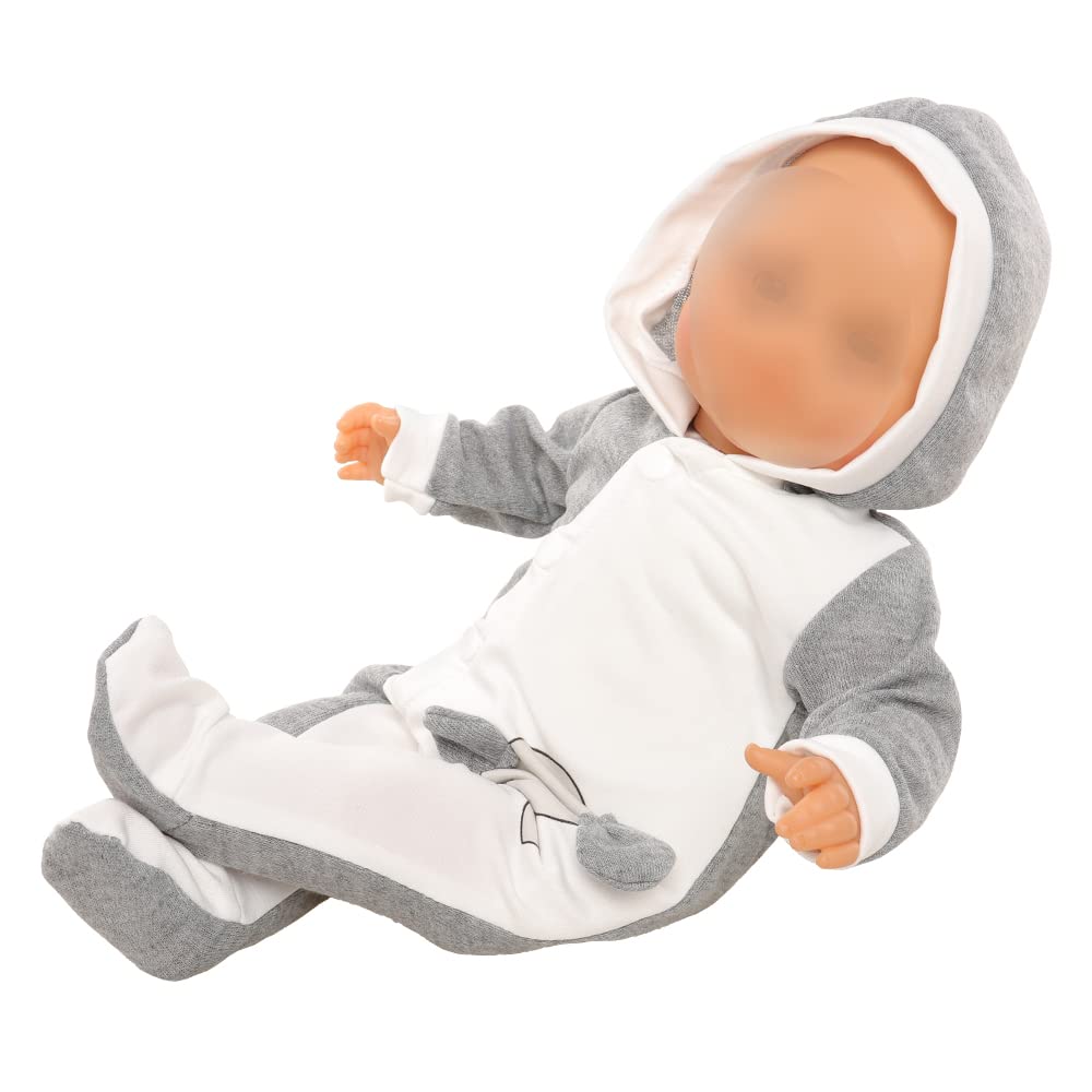 Miunana 13-15 Inch Baby Doll Elephant Jumpsuit - Grey & White Pajamas for 1 Year Old