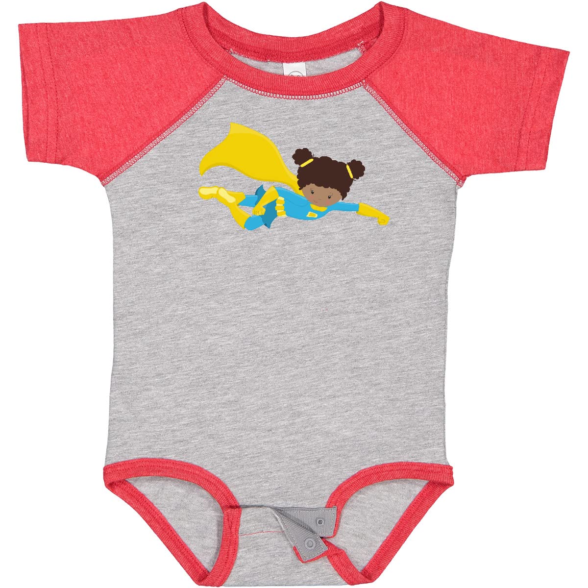 Inktastic African American Superhero Girl with Yellow Cape Baby Bodysuit - Cute Infant Outfit for Playdates, Costume Parties & Superhero-Themed Events