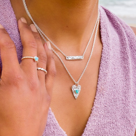 Silver Bubble Heart Ring with Turquoise Inlay - Elegant Bohemian Jewelry for Women | Perfect for Valentine's Day Gifts, Anniversary Presents & Everyday Wear
