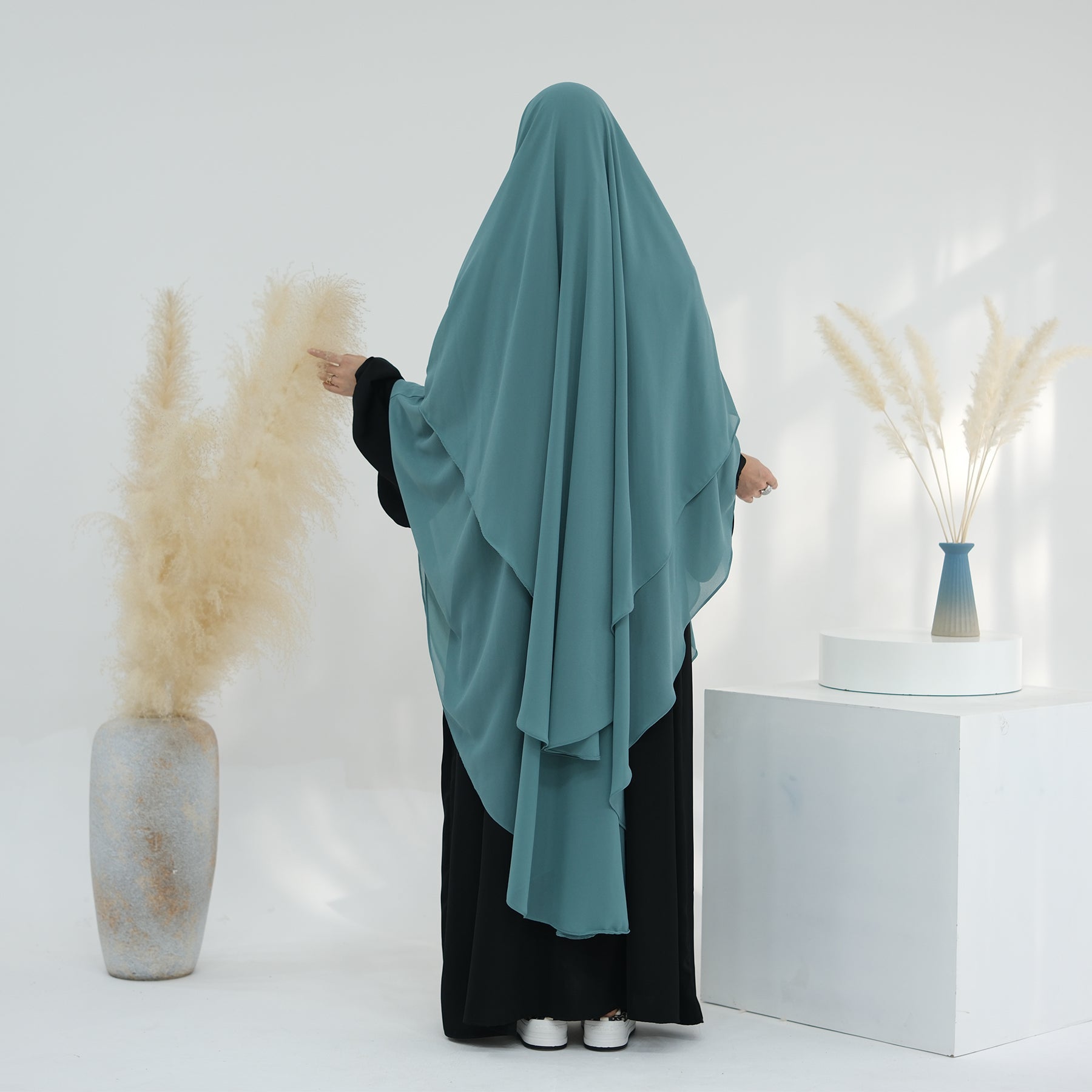 2 Layer Maxi Chiffon Khimar Scarf - Teal Color Muslim Prayer Shawl for Women - Perfect for Prayer, Hijab, and Special Occasions