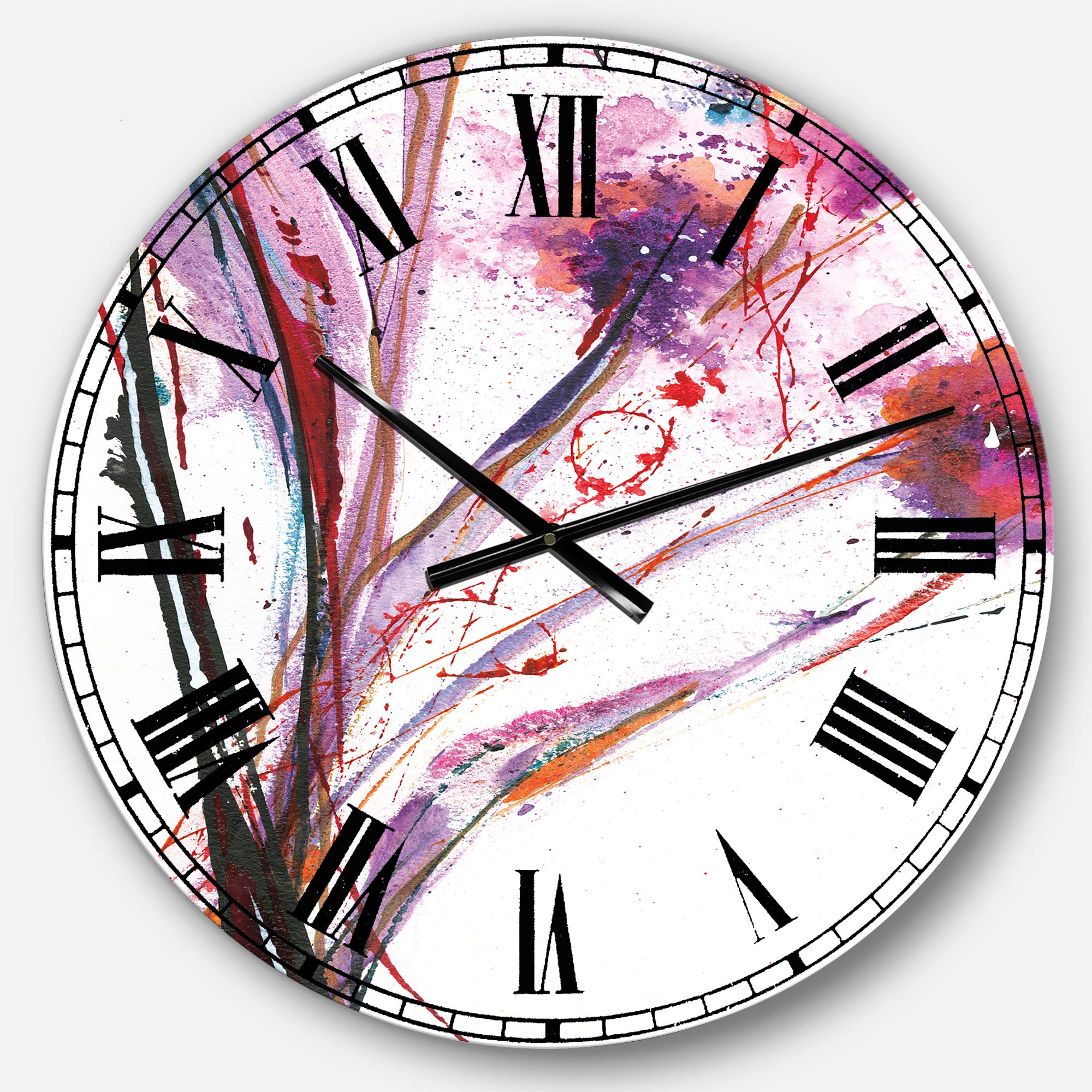 Designart Abstract Purple Handpainted Floral Wall Clock - Traditional Round Metal Wall Art for Home, Living Room, Bedroom & Office Decor | Perfect for Modern Interiors, Gift Giving & Wall Accent